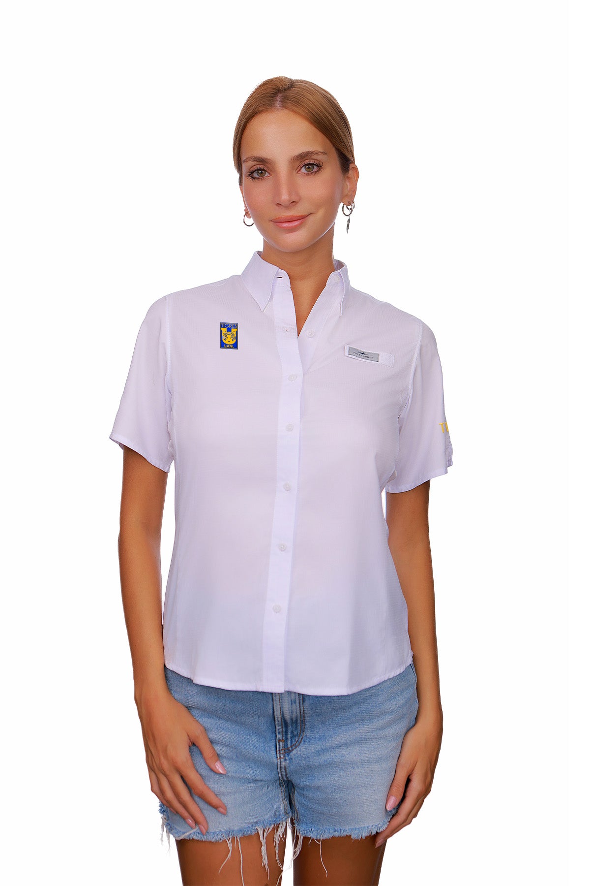 Blusa Tipo Pescador Mujer Manga Corta color Blanco Fort Lauder Edición Tigres