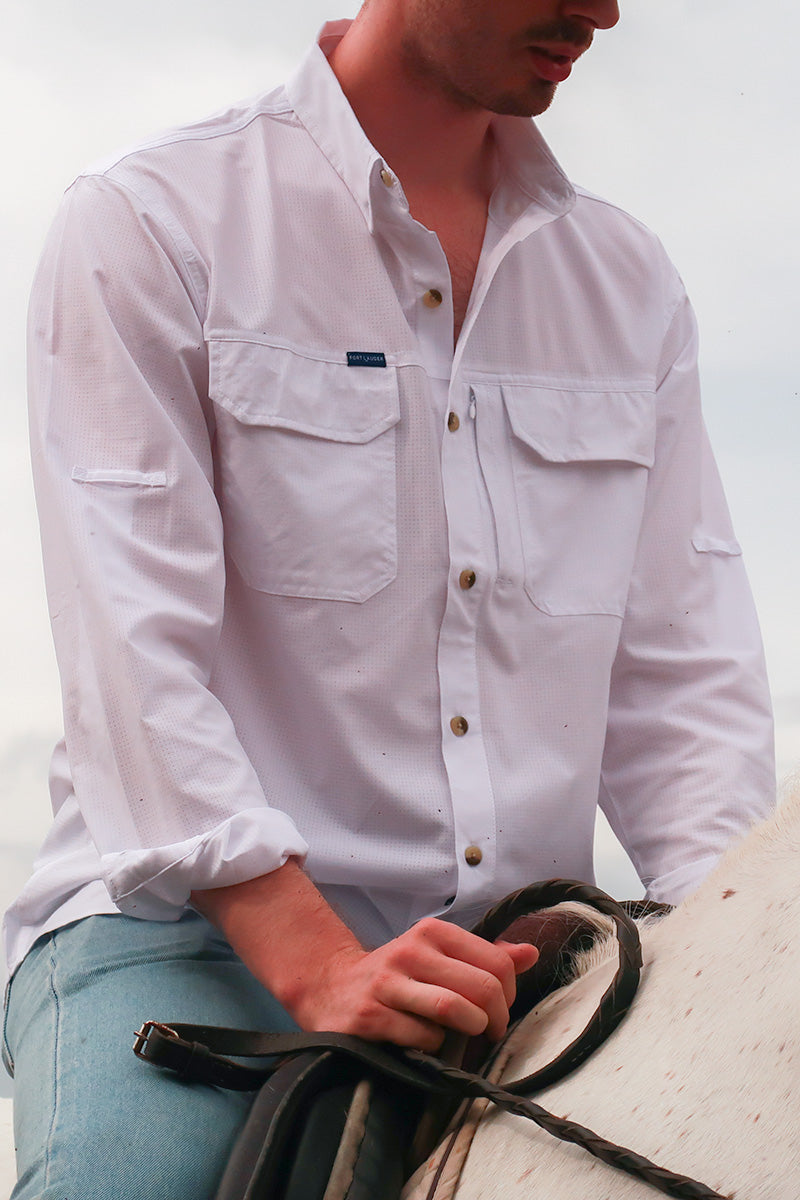 Camisa para rancho King Ranch Manga Larga Color Blanca Fort Lauder