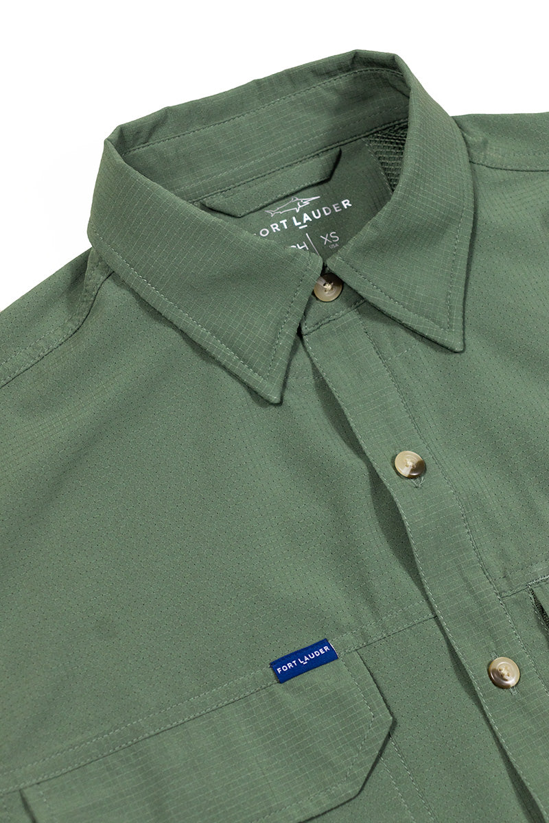 Camisa para rancho King Ranch Manga Larga Color Verde Olivo Fort Lauder