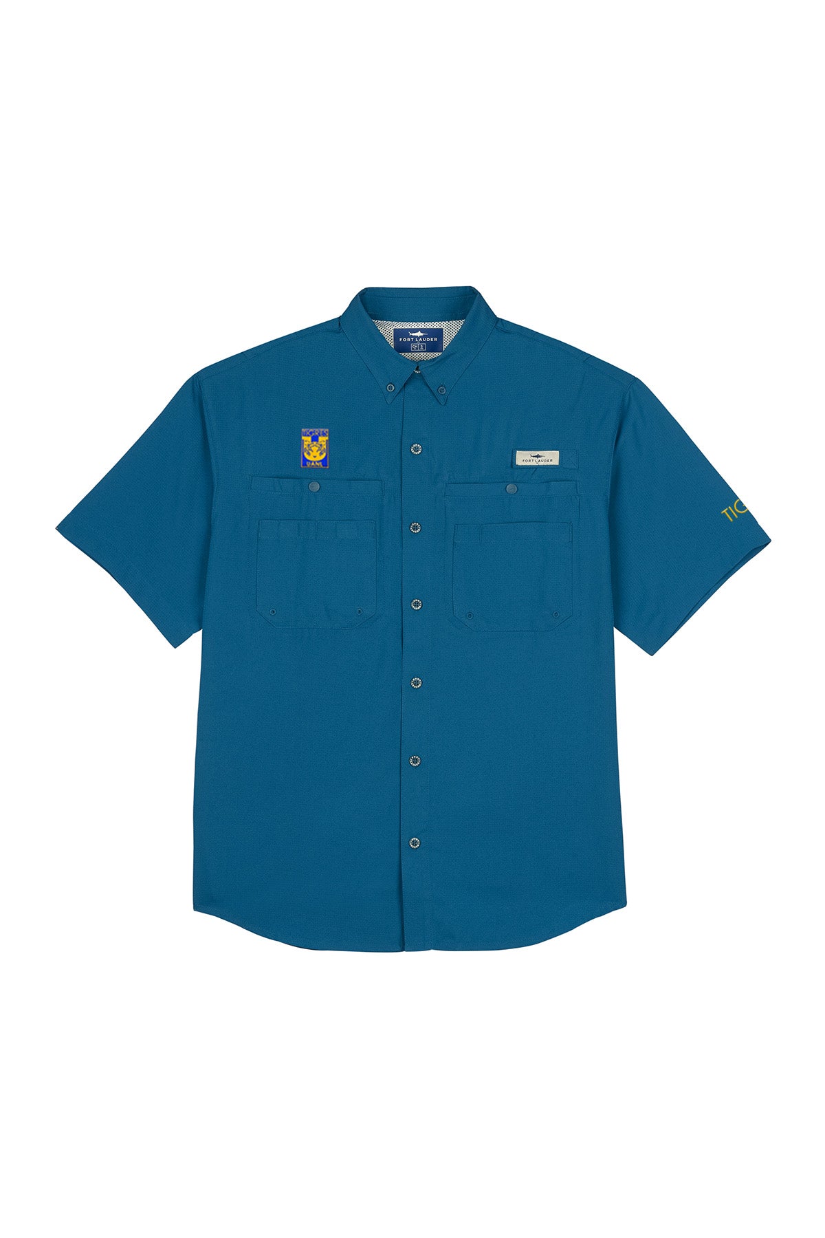 Camisa Tipo Pescador Hombre Manga Corta Azul Cenizo Fort Lauder Edición Tigres