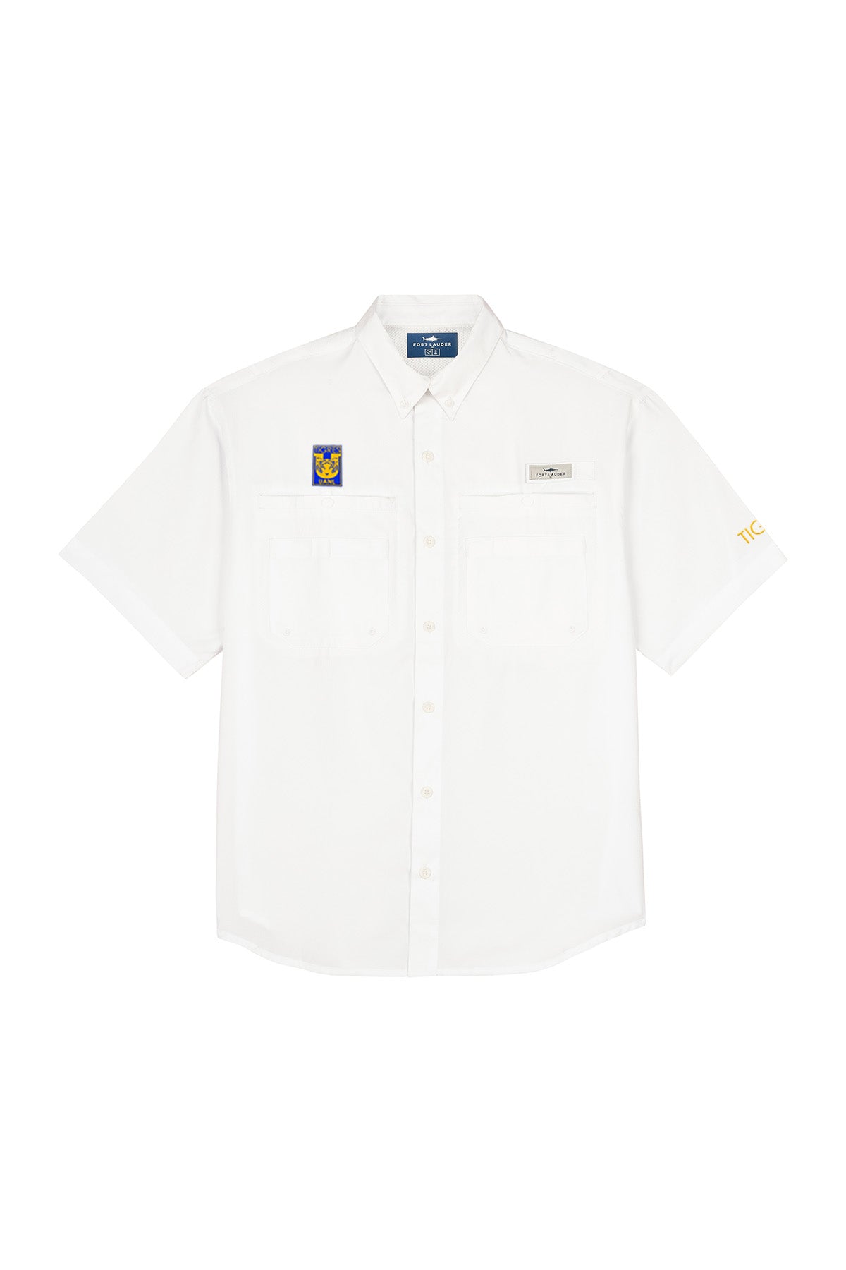 Camisa Tipo Pescador Hombre Manga Corta Blanca Fort Lauder Edición Tigres