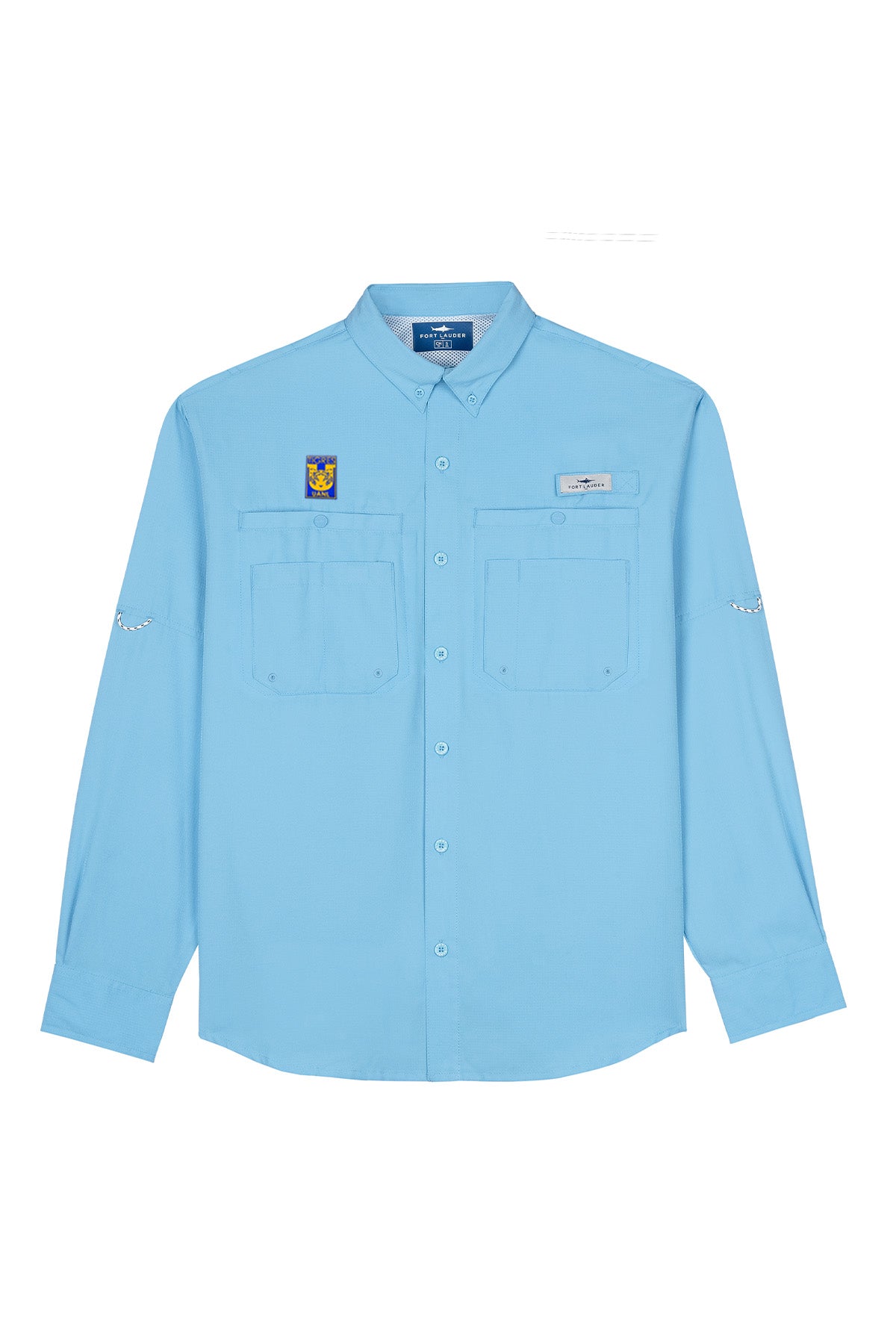 Camisa Tipo Pescador Hombre Manga Larga Azul Celeste Fort Lauder Edición Tigres