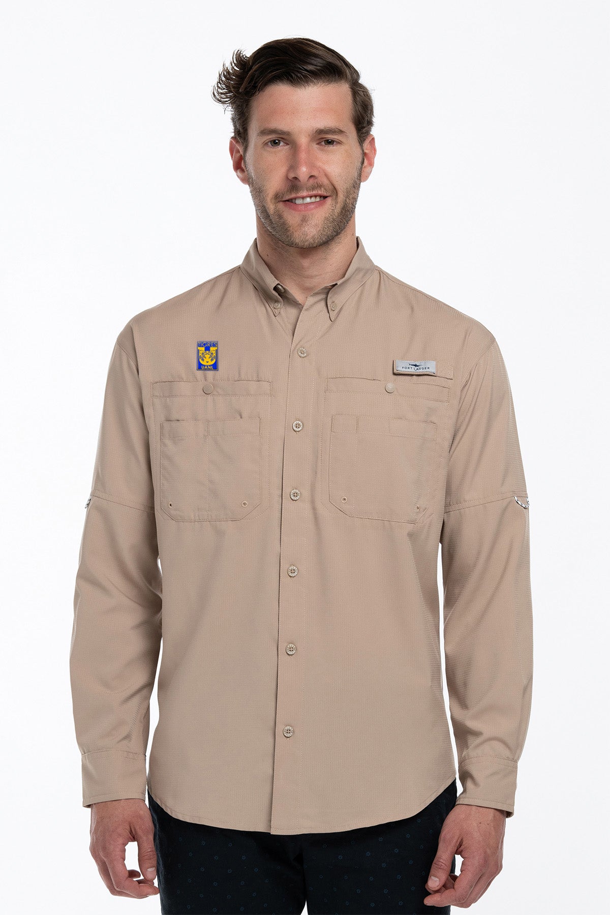 Camisa Tipo Pescador Hombre Manga Larga Kaki Fort Lauder Edición Tigres