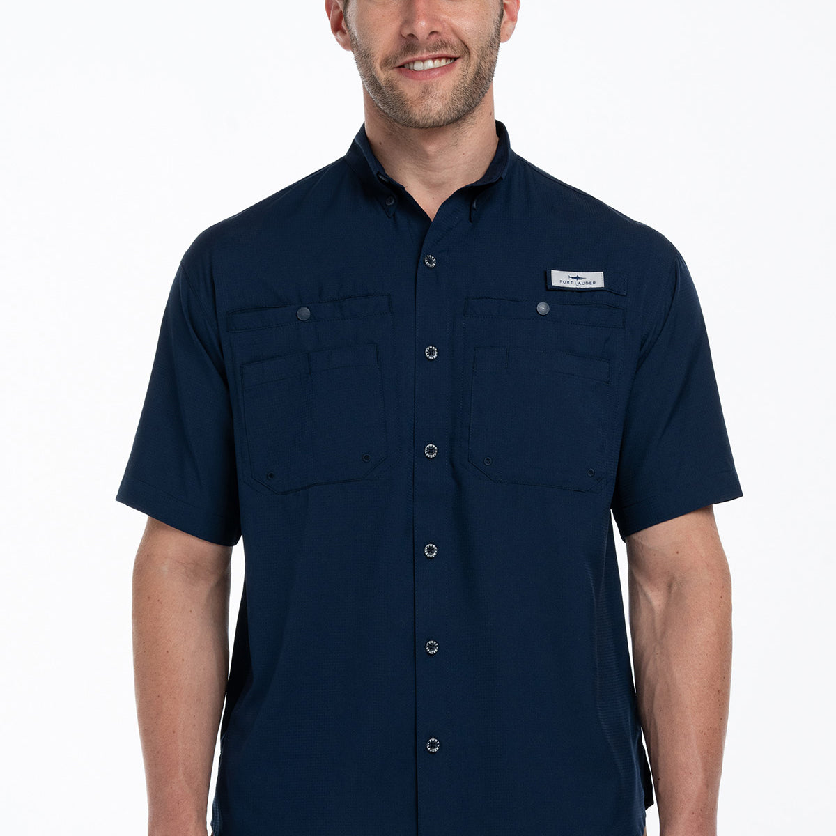 Camisa Tipo Pescador Hombre Manga Corta Azul Marino Fort ...