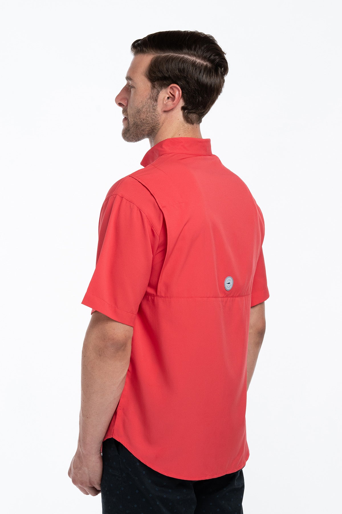 Camisa Tipo Pescador Hombre Manga Corta Color Rojo Outdoor Fort Lauder Vista Lateral