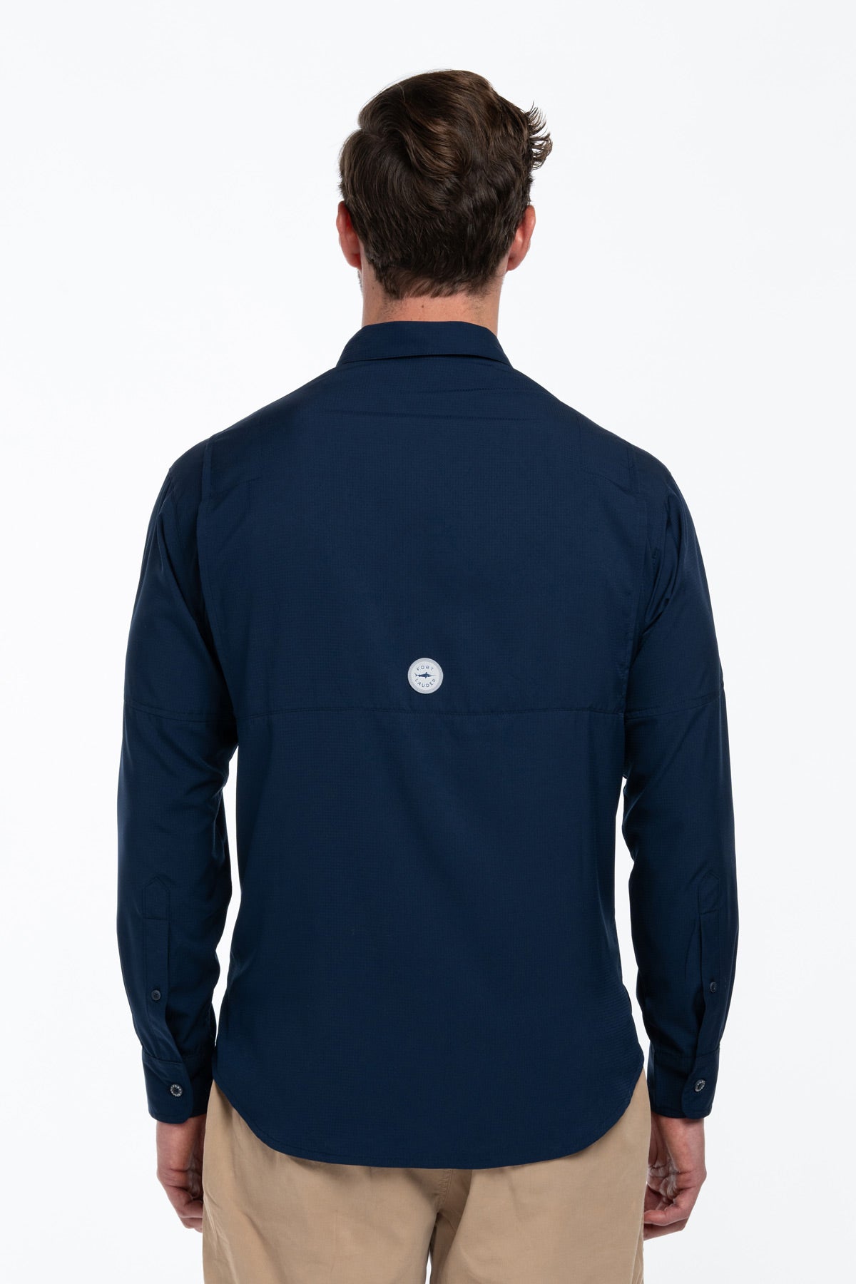 Camisa Tipo Pescador Hombre Manga Larga Azul Marino Fort Lauder espalda