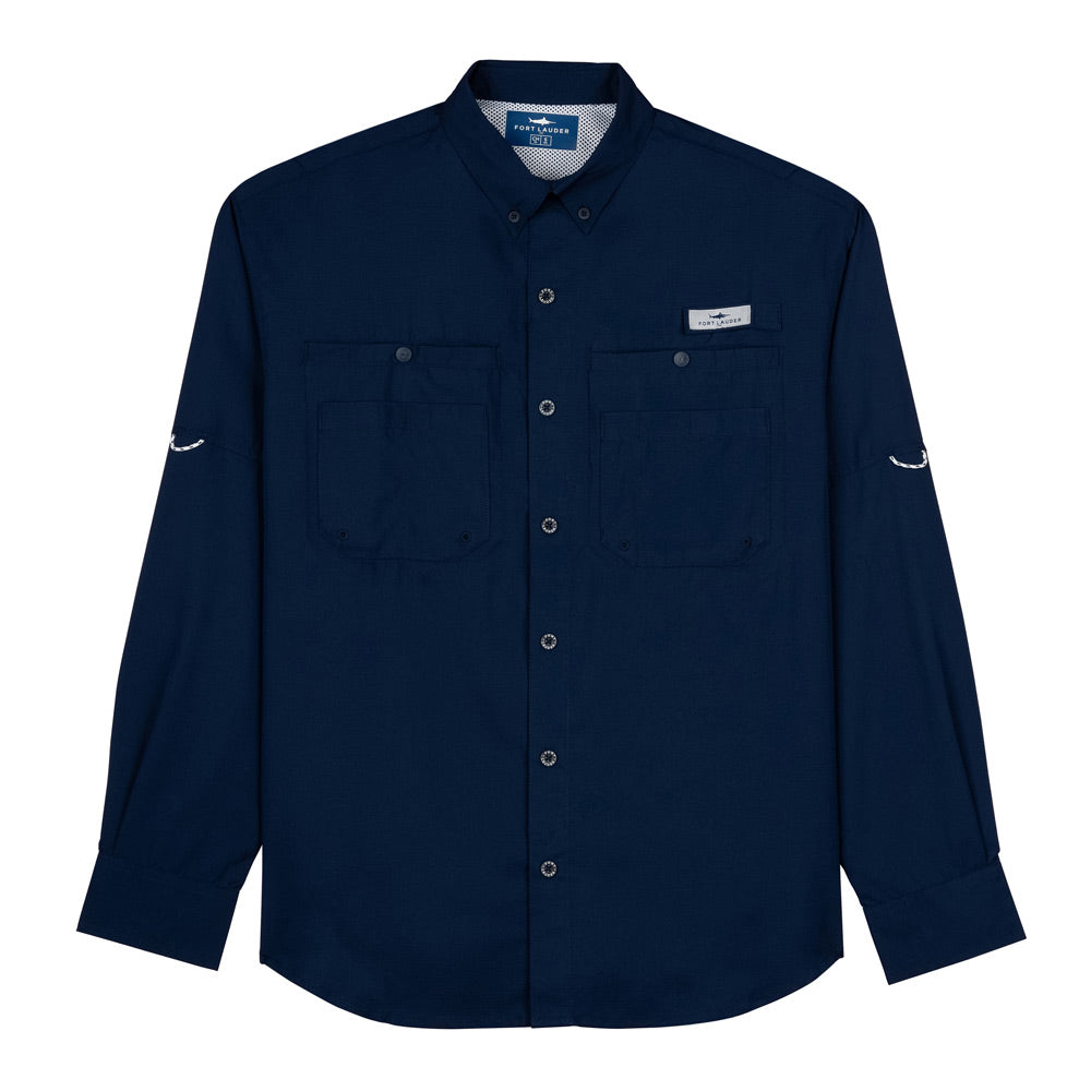 Camisa Tipo Pescador Hombre Manga Larga Azul Marino Fort Lauder