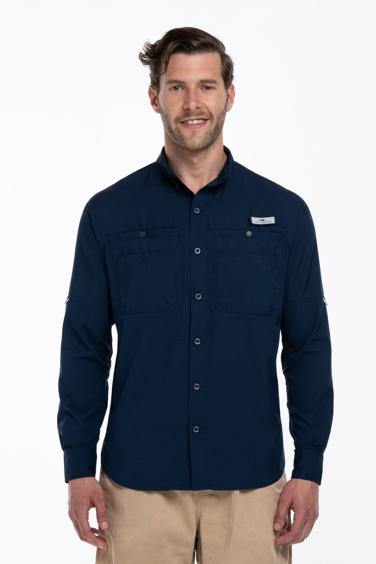 Camisa Tipo Pescador Hombre Manga Larga Azul Marino Fort Lauder frente