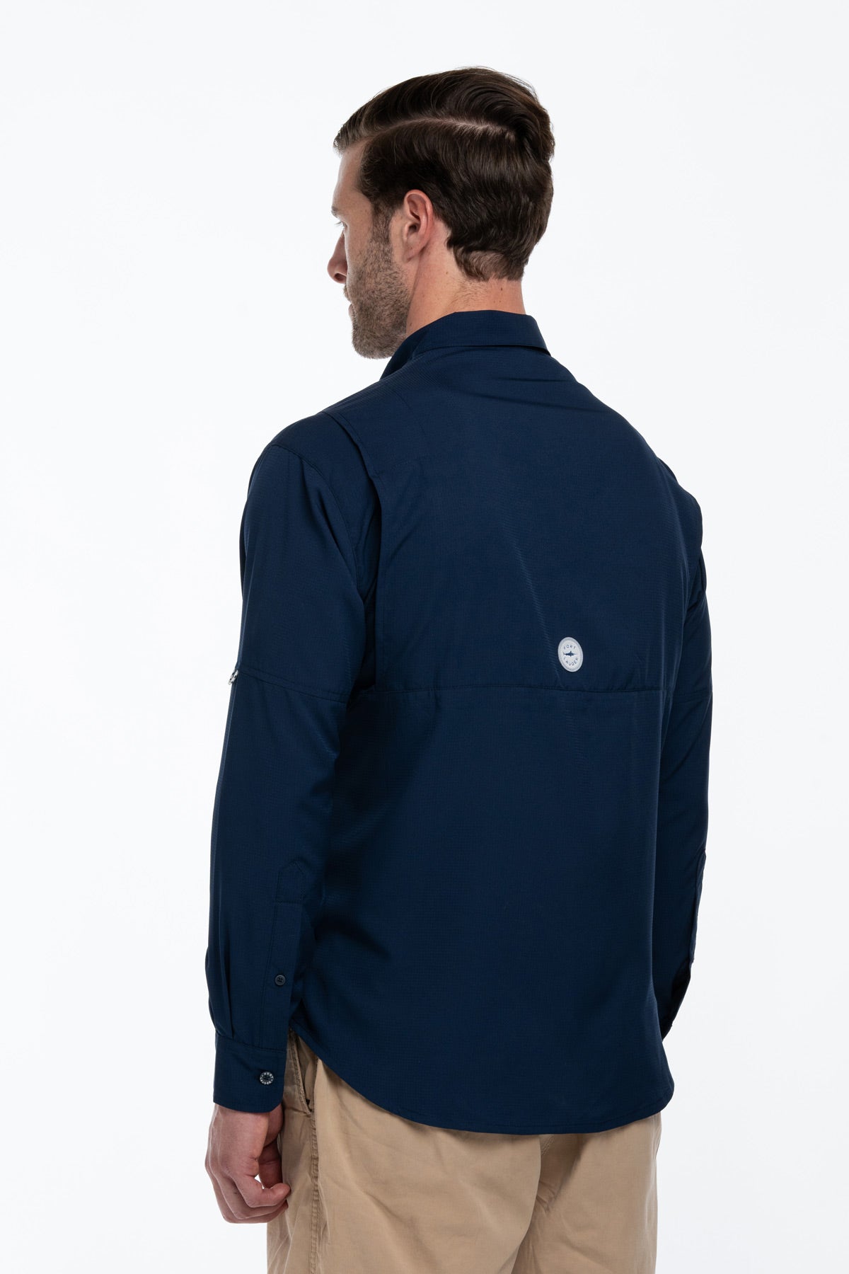 Camisa Tipo Pescador Hombre Manga Larga Azul Marino Fort Lauder lateral