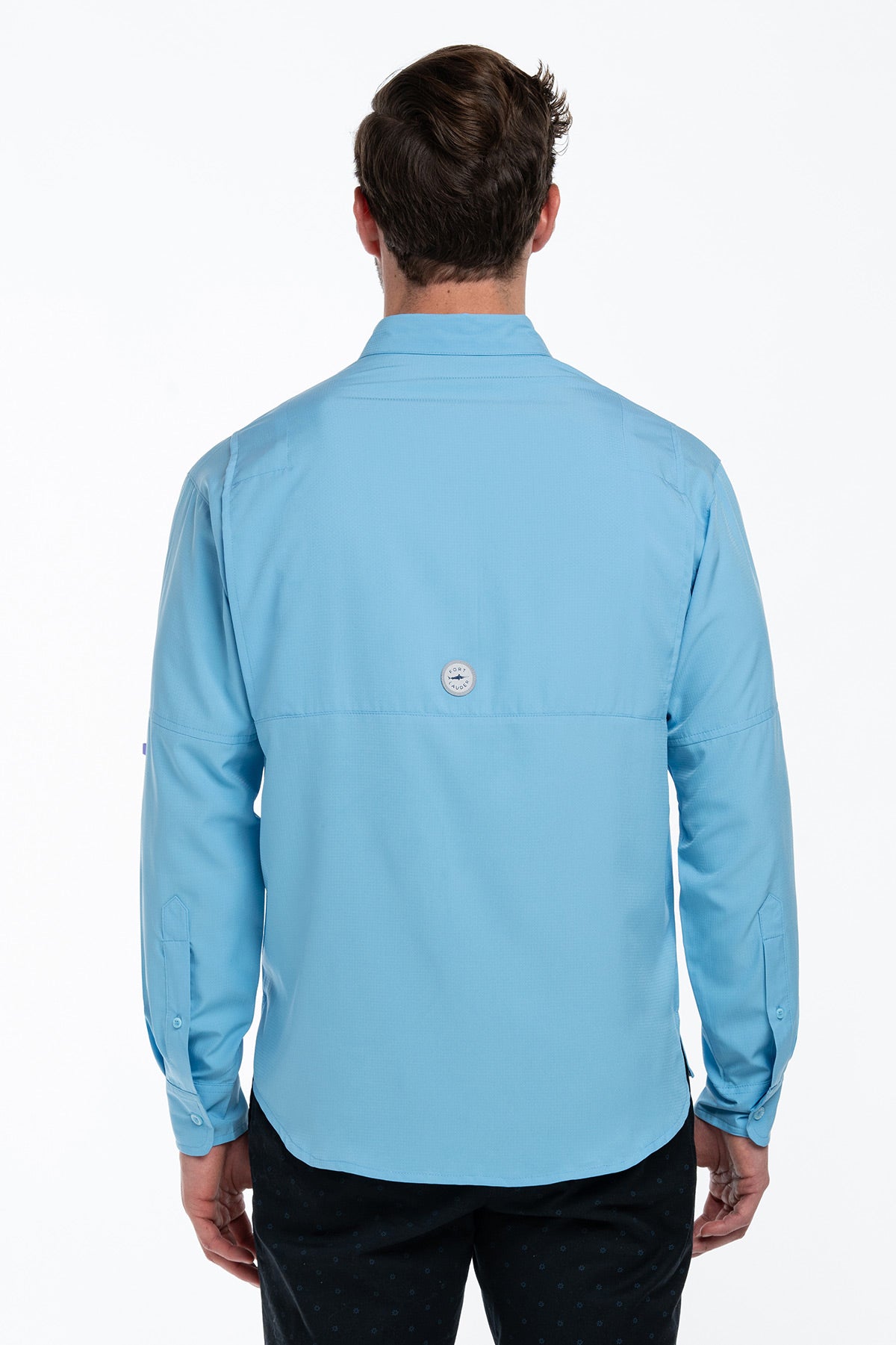 Camisa Tipo Pescador Hombre Manga Larga Azul Celeste Fort Lauder espalda
