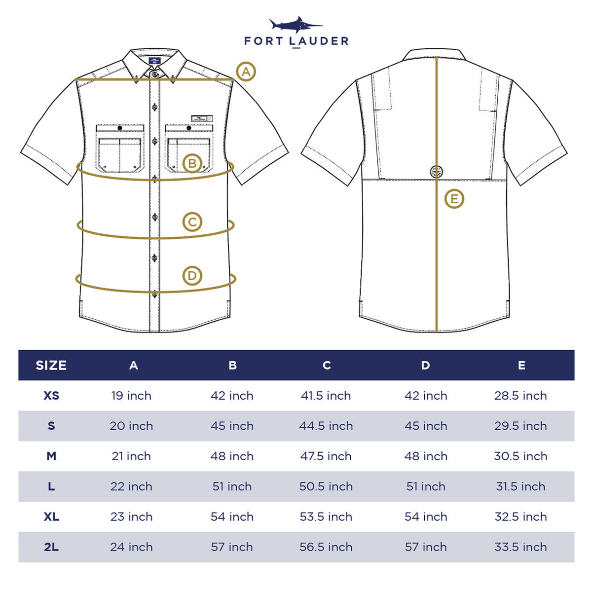 Guía Tallas Camisa Tipo Pescador Manga Corta Hombre Fort Lauder