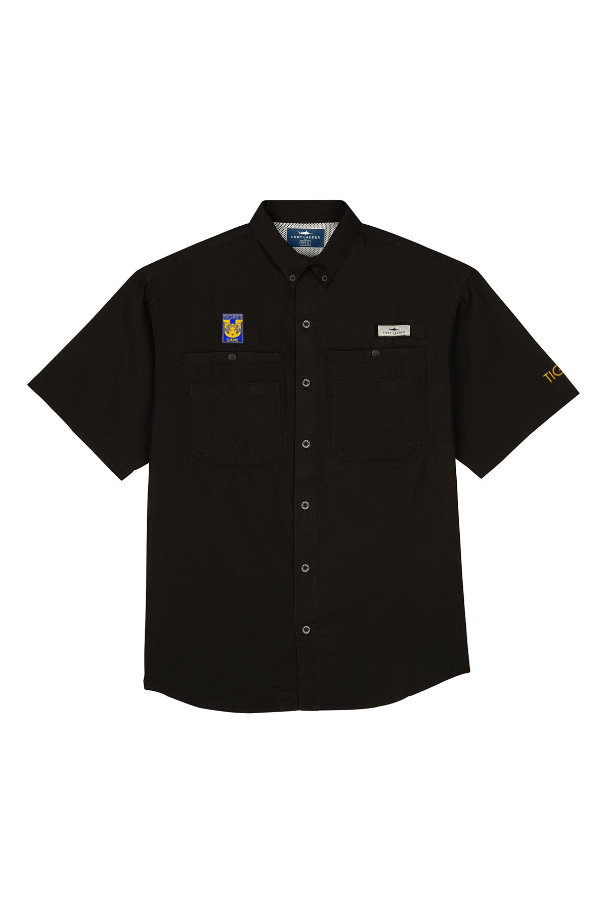 Camisa Tipo Pescador Hombre Manga Corta Negra Fort Lauder Edición Tigres
