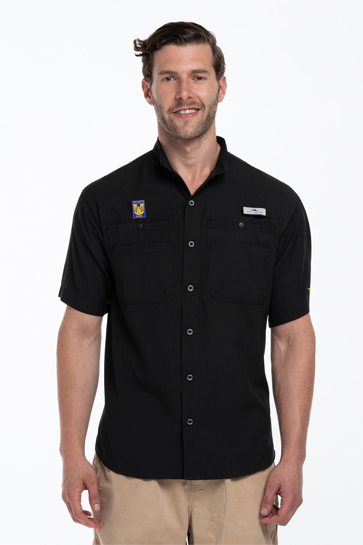 Camisa Tipo Pescador Hombre Manga Corta Negra Fort Lauder Edición Tigres