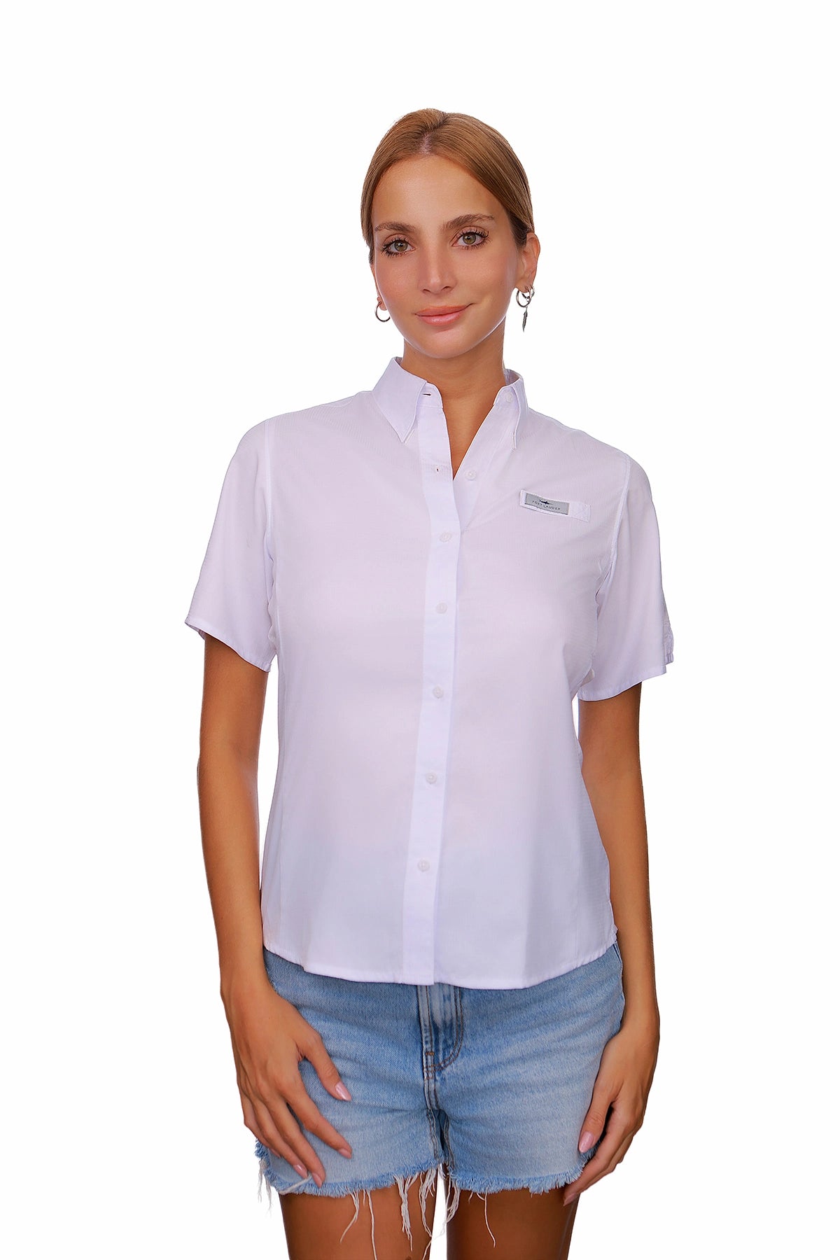 Blusa Blanca tipo Pescador Manga Corta Color Blanco marca Fort Lauder Frente