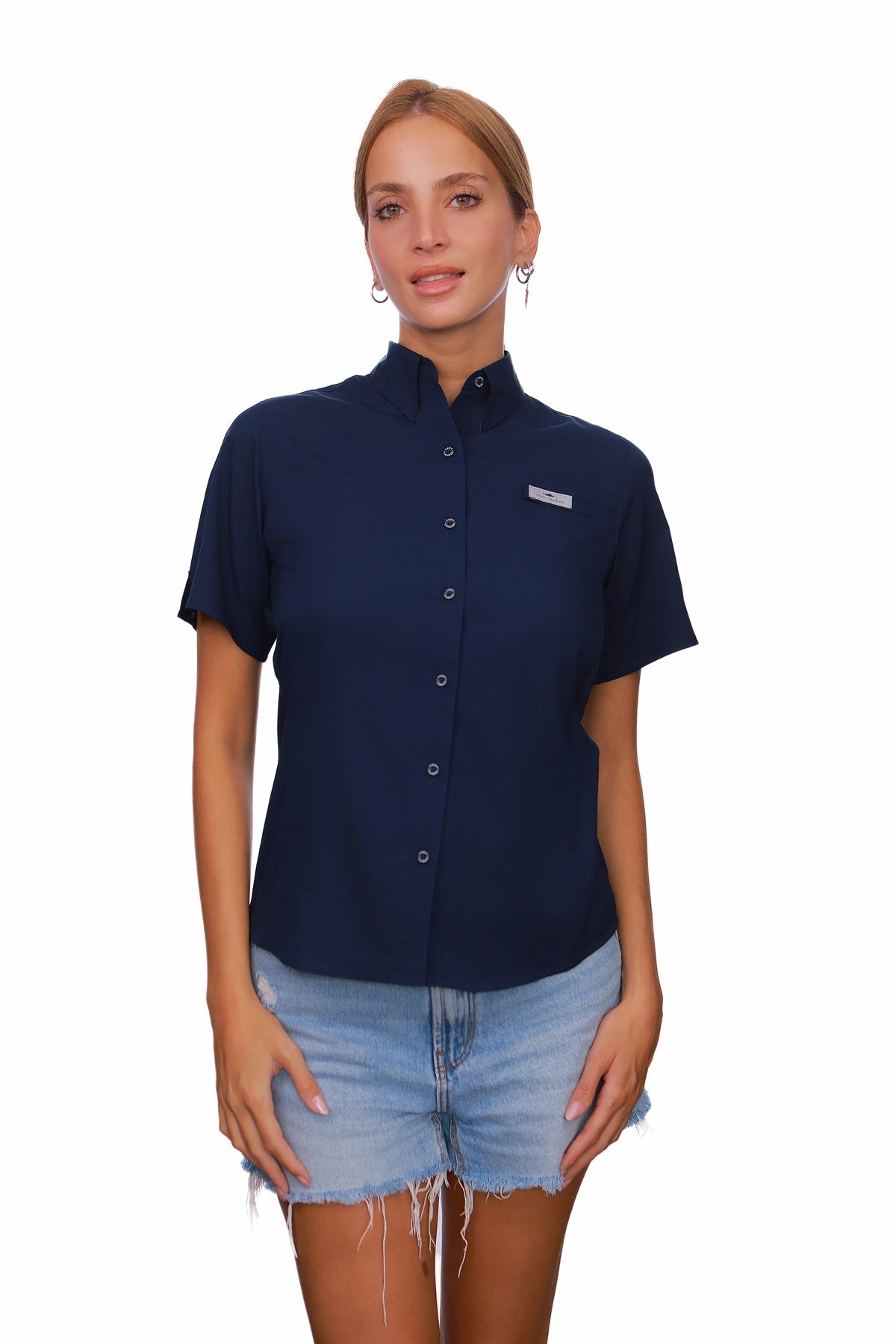 Blusa tipo Pescador de Mujer Manga Corta Azul Marino vista frente