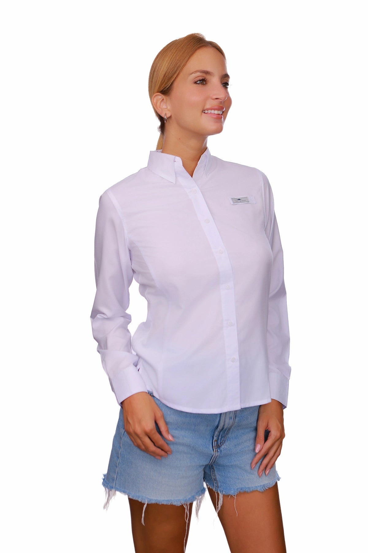 Blusa tipo Pescador Mujer Manga larga color blanco marca Fort Lauder lateral