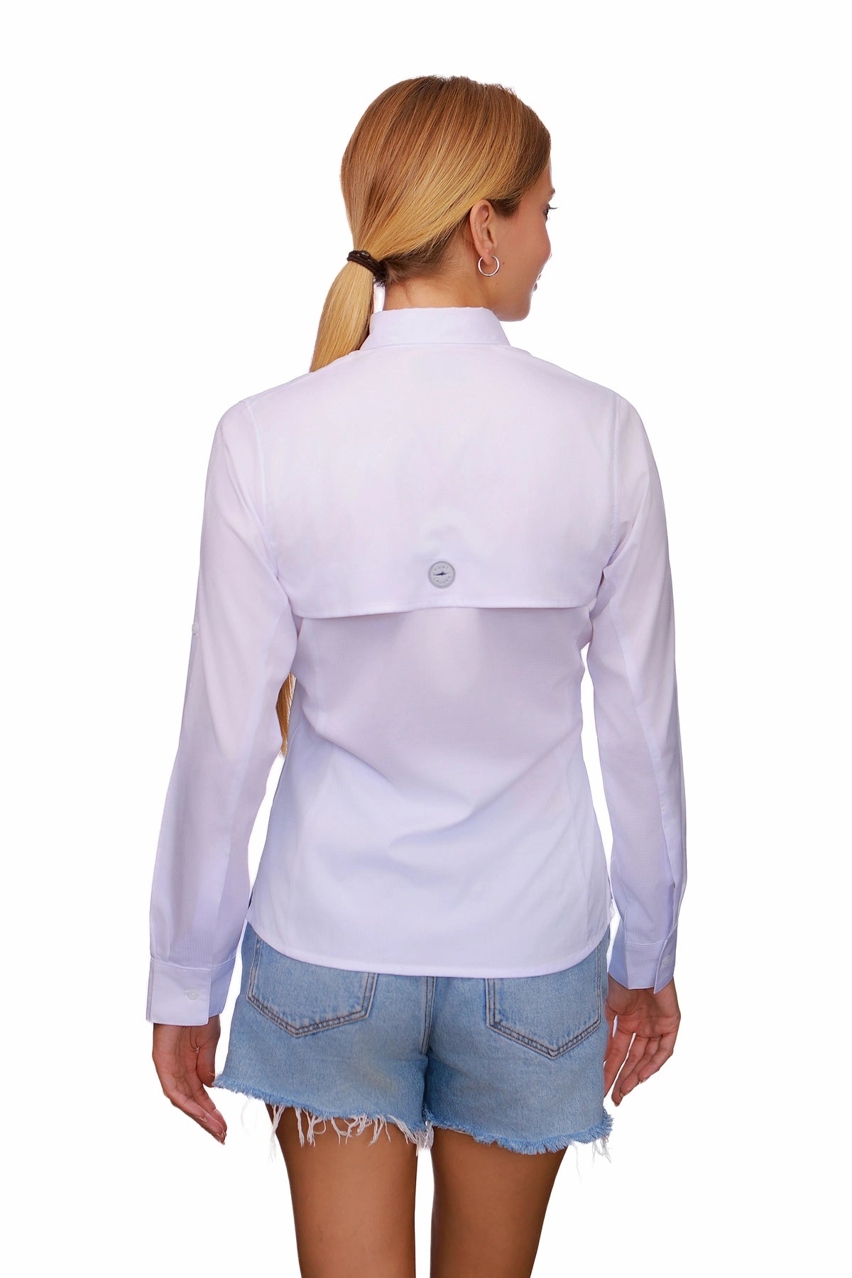 Blusa tipo Pescador Mujer Manga larga color blanco marca Fort Lauder espalda