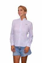 Blusa tipo Pescador Mujer Manga larga color blanco marca Fort Lauder tres cuartos