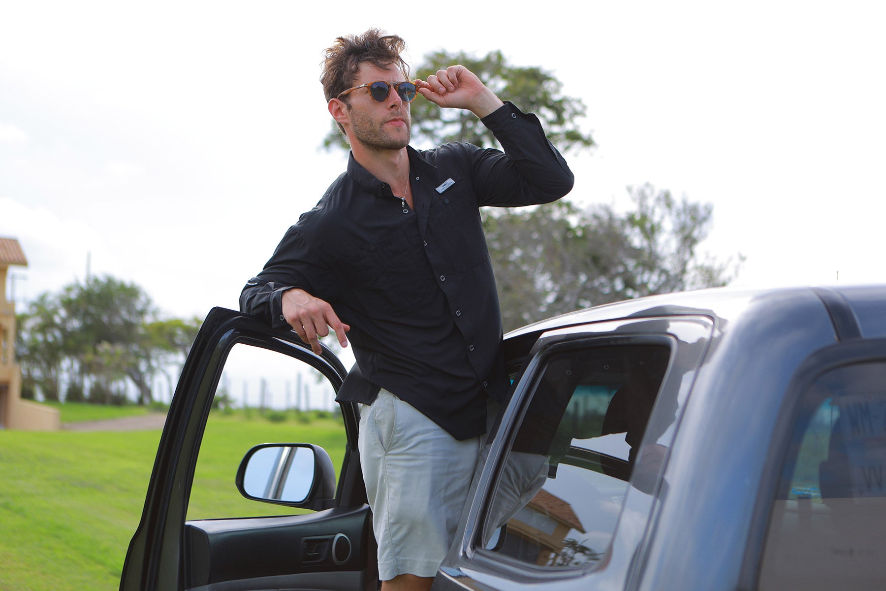 Camisa tipo Pescador Manga Larga Hombre Negra Fort Lauder