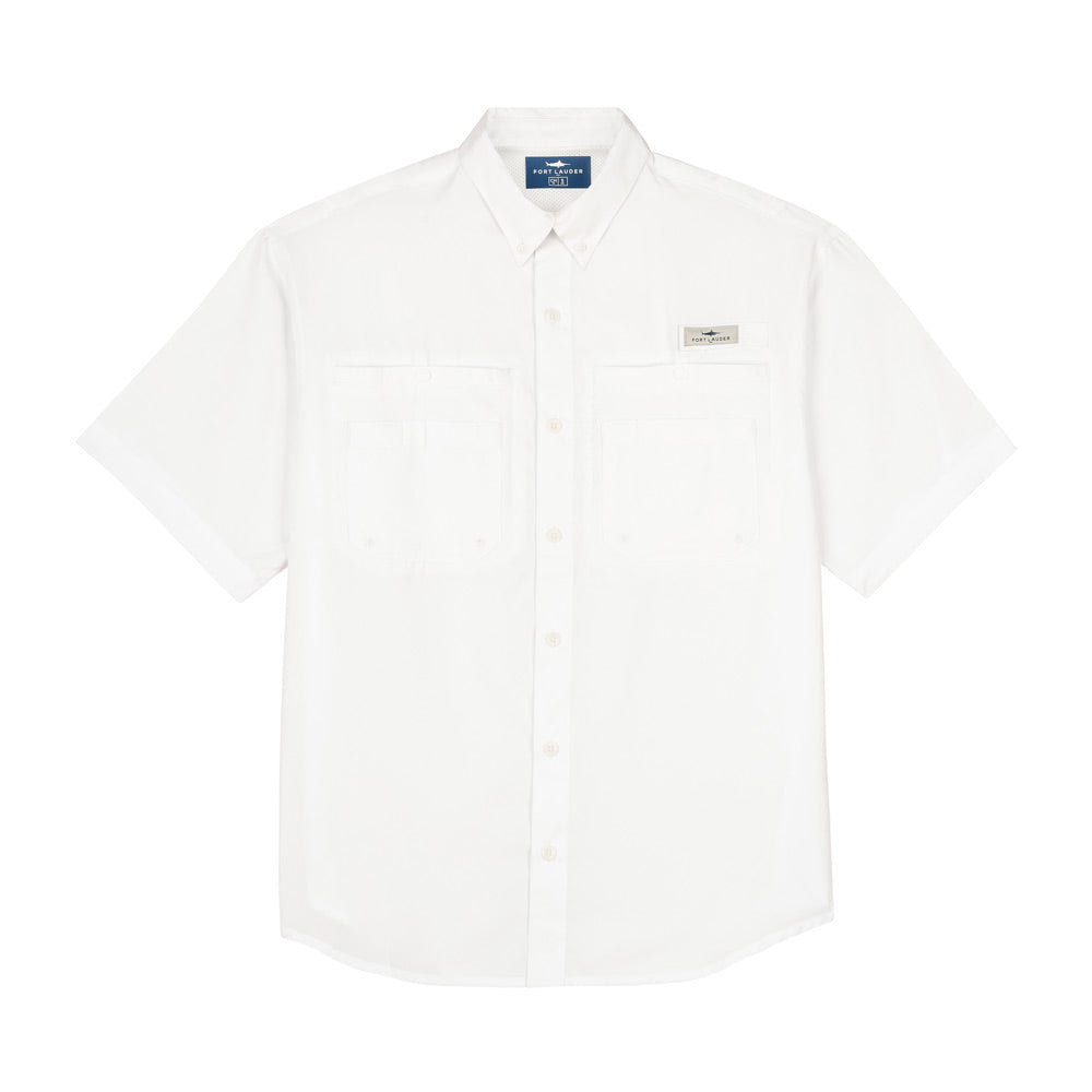 Camisa Tipo Pescador Hombre Manga Corta Blanca Fort Lauder