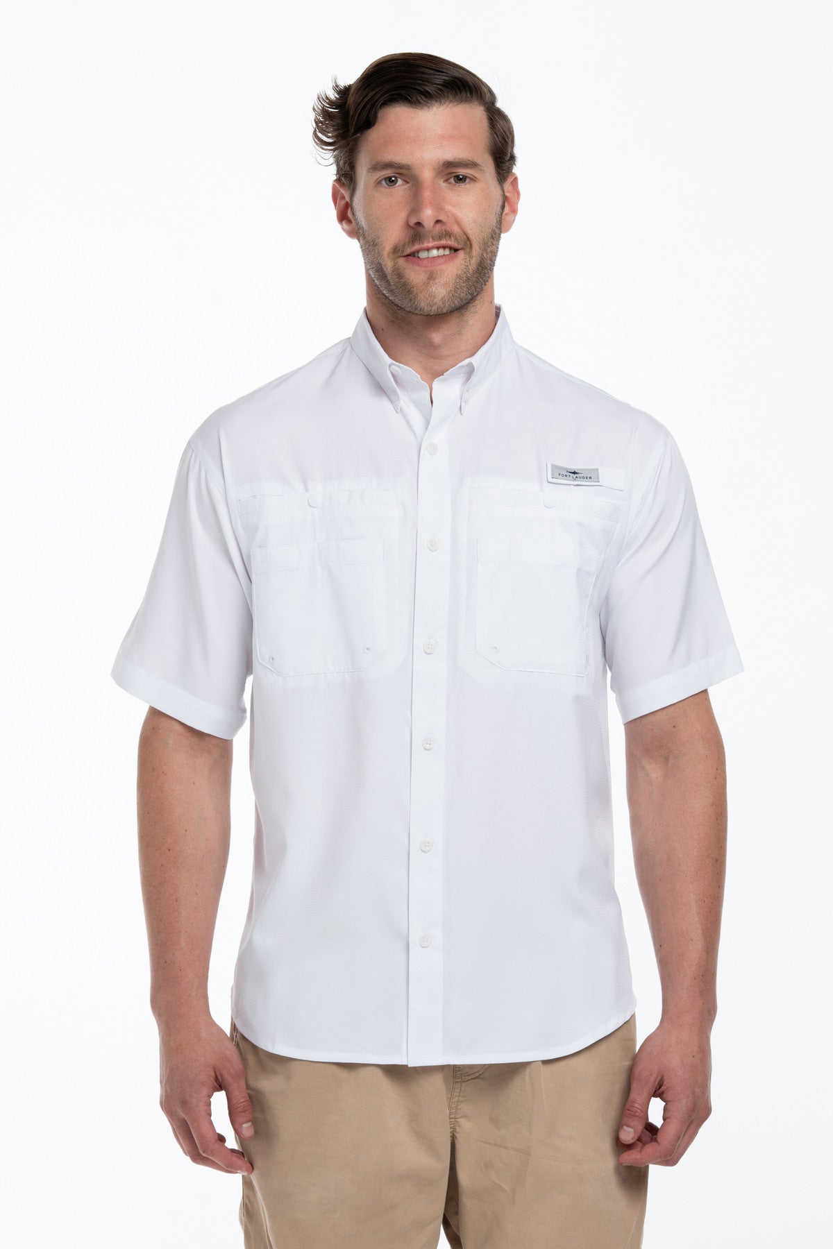 Camisa Tipo Pescador Hombre Manga Corta Blanca Fort Lauder frente