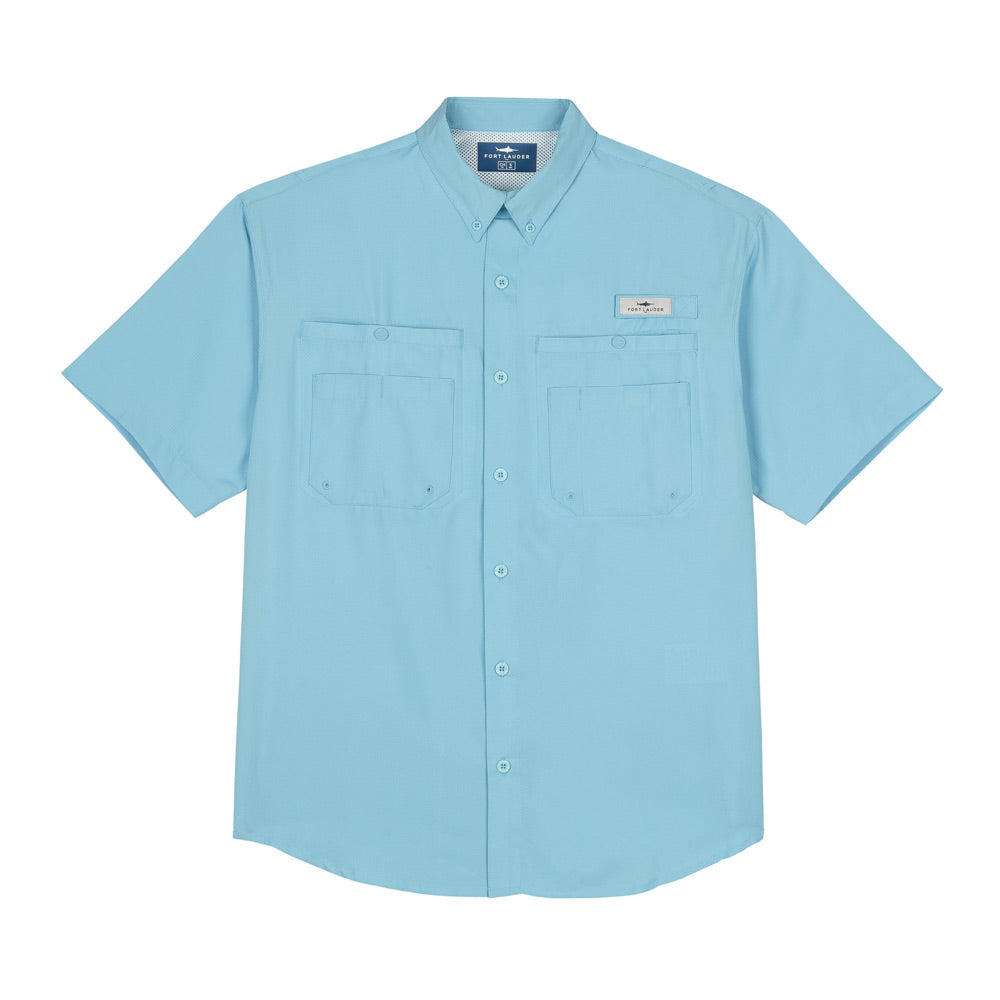 Camisa Tipo Pescador Hombre Manga Corta Azul Celeste Fort Lauder