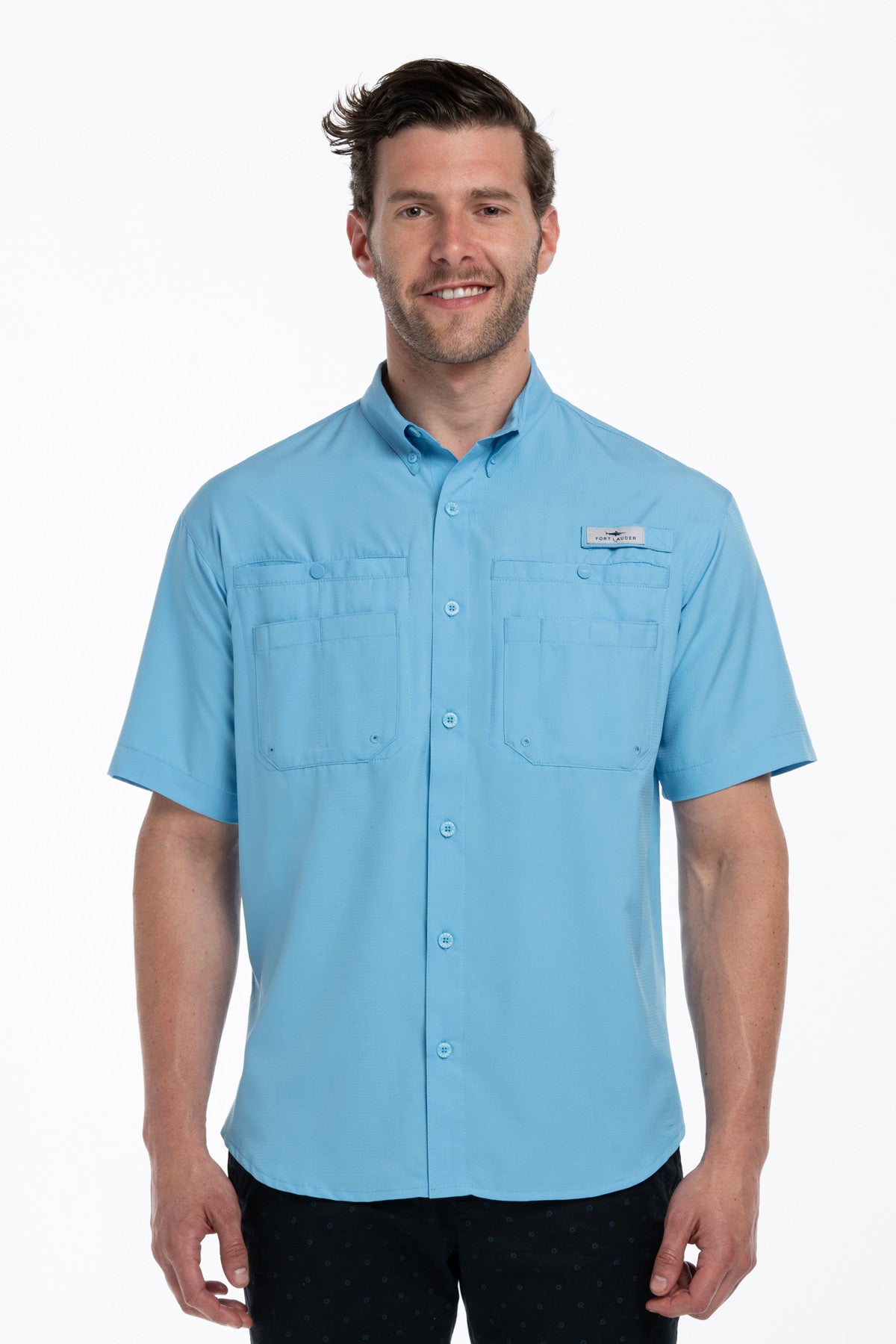 Camisa Tipo Pescador Hombre Manga Corta Azul Celeste Fort Lauder