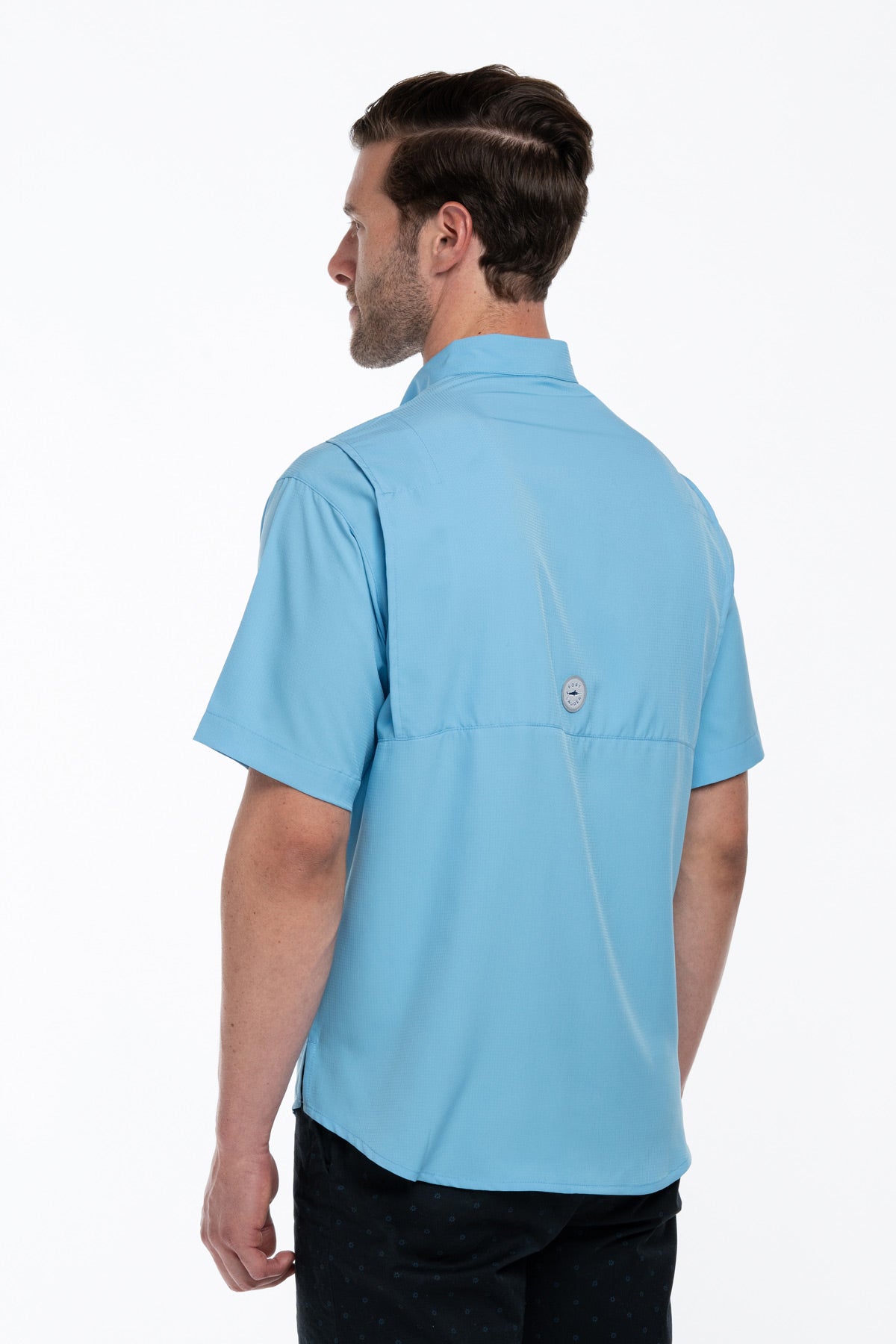 Camisa Tipo Pescador Hombre Manga Corta Azul Celeste Fort Lauder lateral