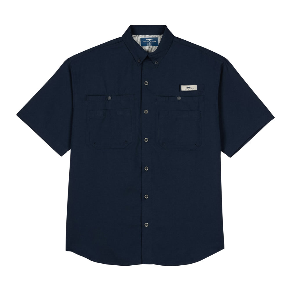Camisa Tipo Pescador Hombre Manga Larga Azul Marino Fort Lauder frente