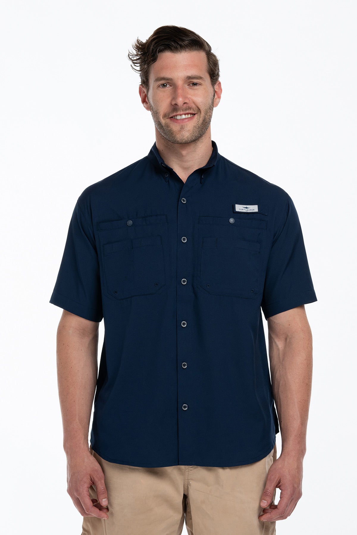Camisa Tipo Pescador Hombre Manga Larga Azul Marino Fort Lauder frente