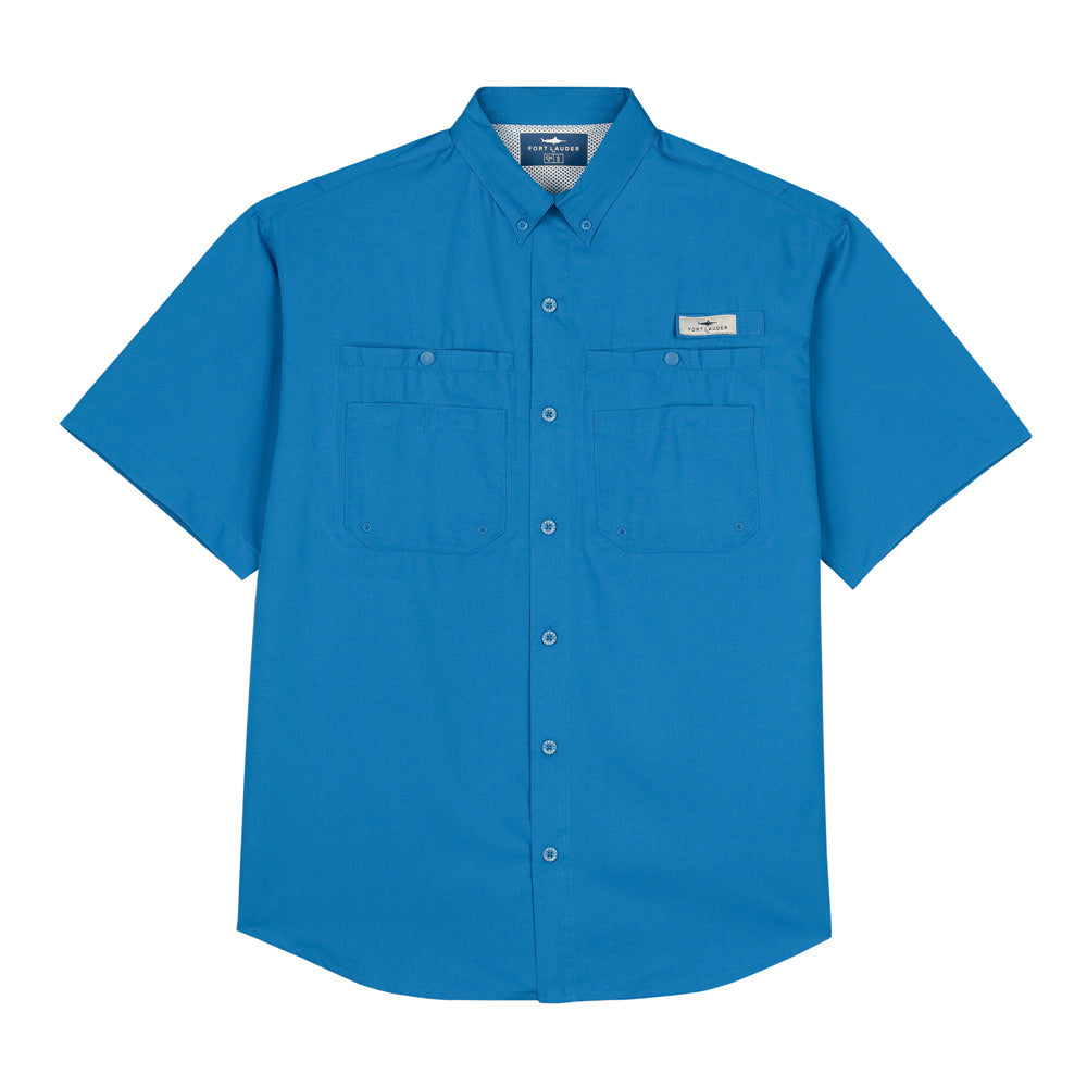 Camisa Tipo Pescador Hombre Manga Corta Azul Rey Fort Lauder frente