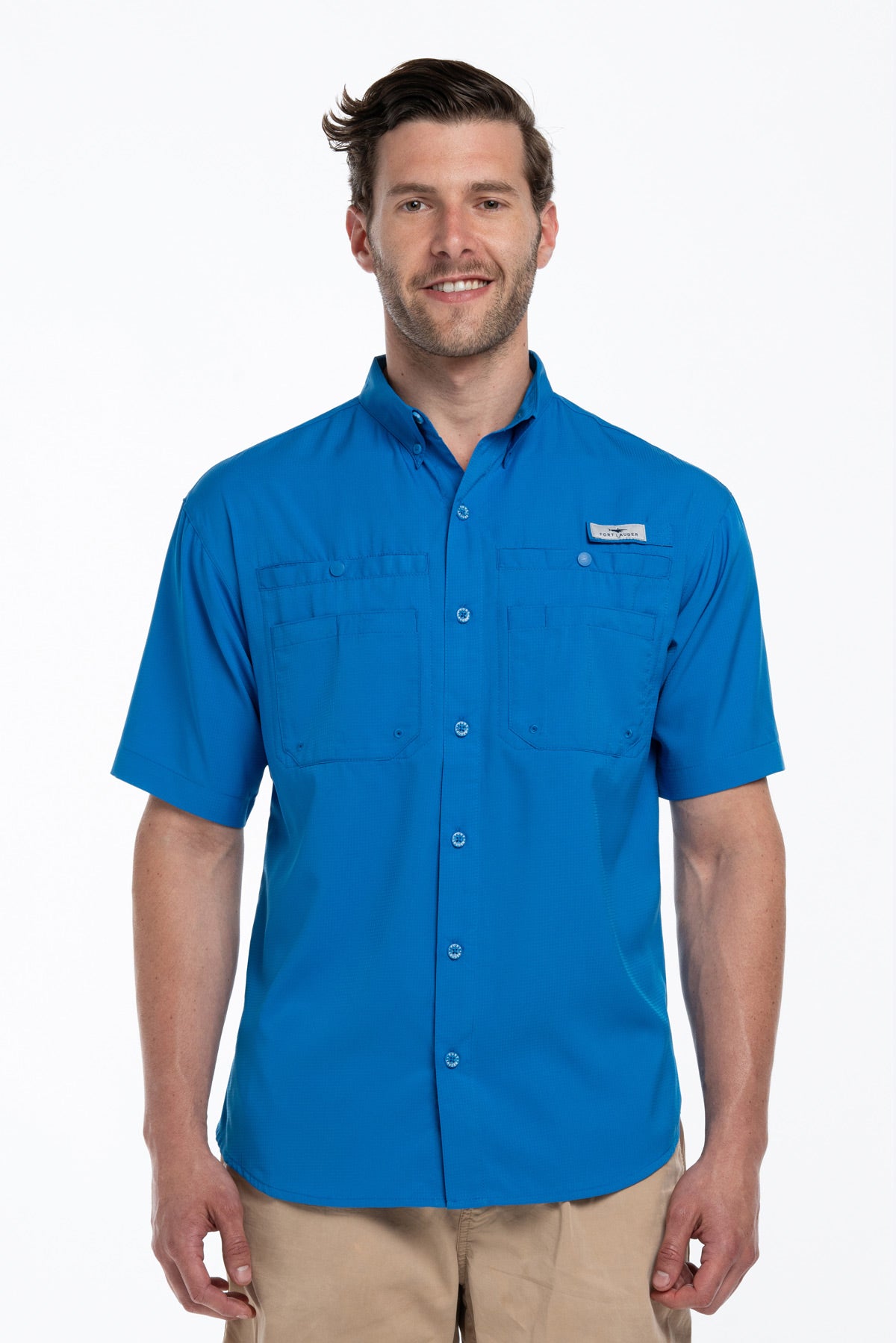 Camisa Tipo Pescador Hombre Manga Corta Azul Rey Fort Lauder frente