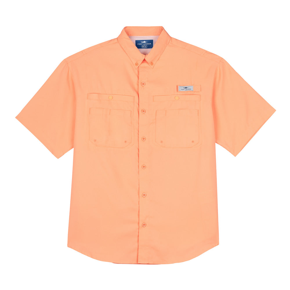 Camisa Tipo Pescador Hombre Manga Corta Naranja Fort Lauder