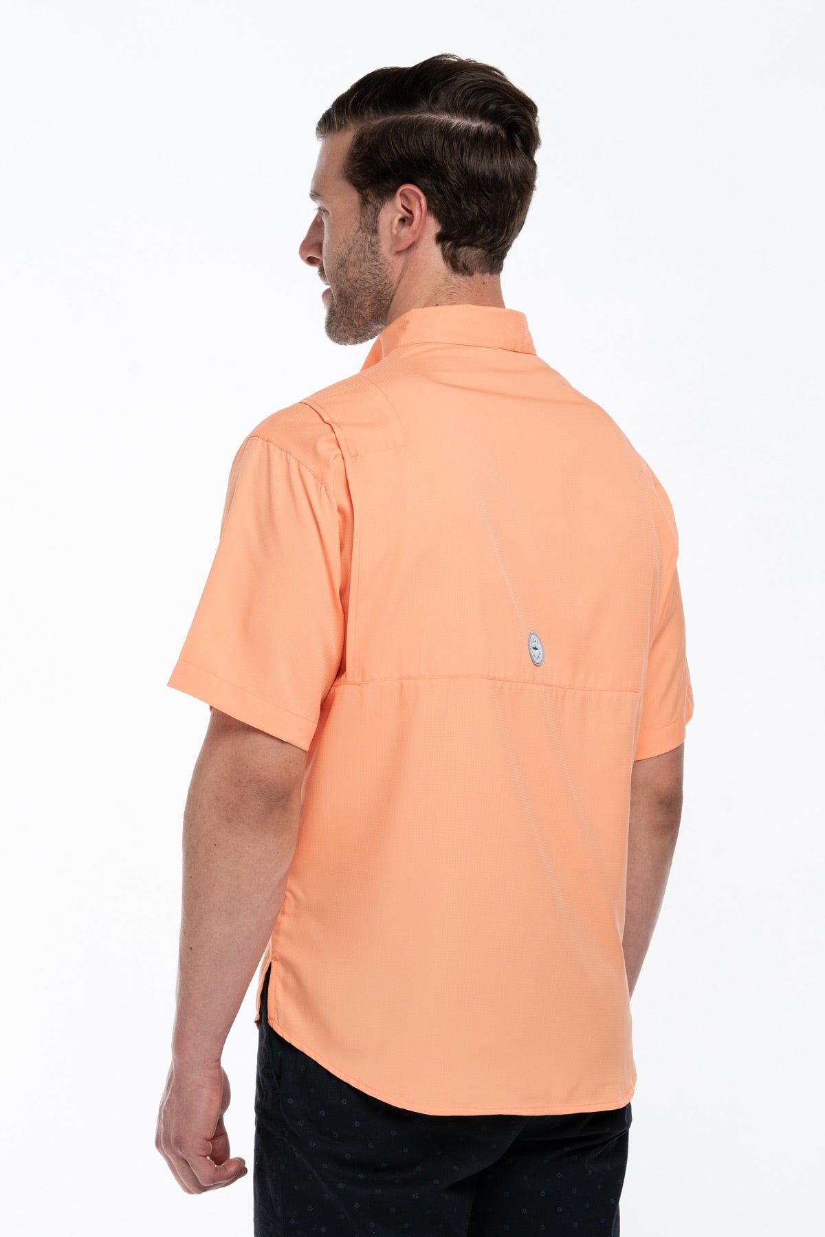 Camisa Tipo Pescador Hombre Manga Corta Naranja Fort Lauder lateral