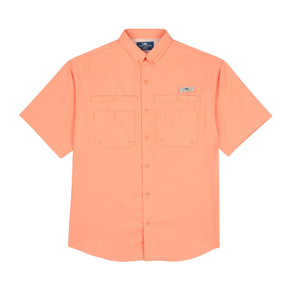 Camisa Tipo Pescador Hombre Manga Corta Color Salmón Fort Lauder