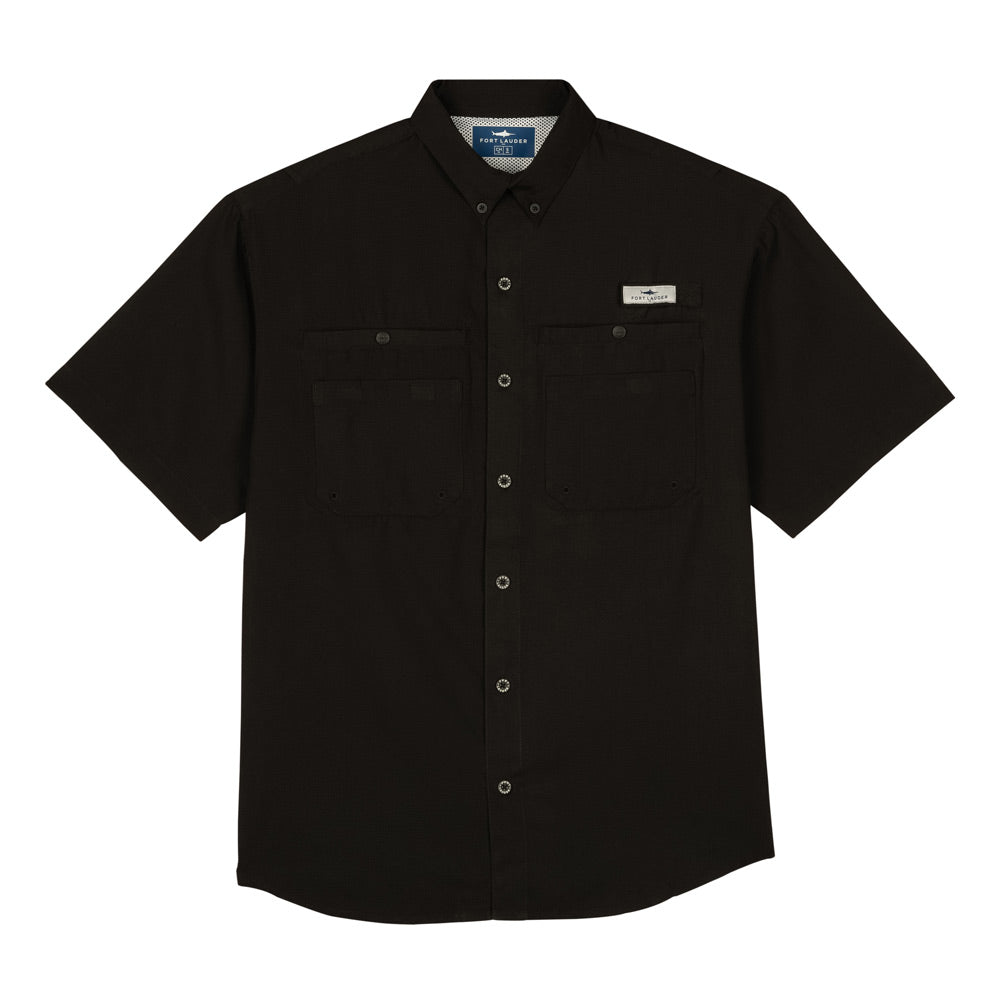 Camisa Tipo Pescador Hombre Manga Corta Negra Fort Lauder Frente