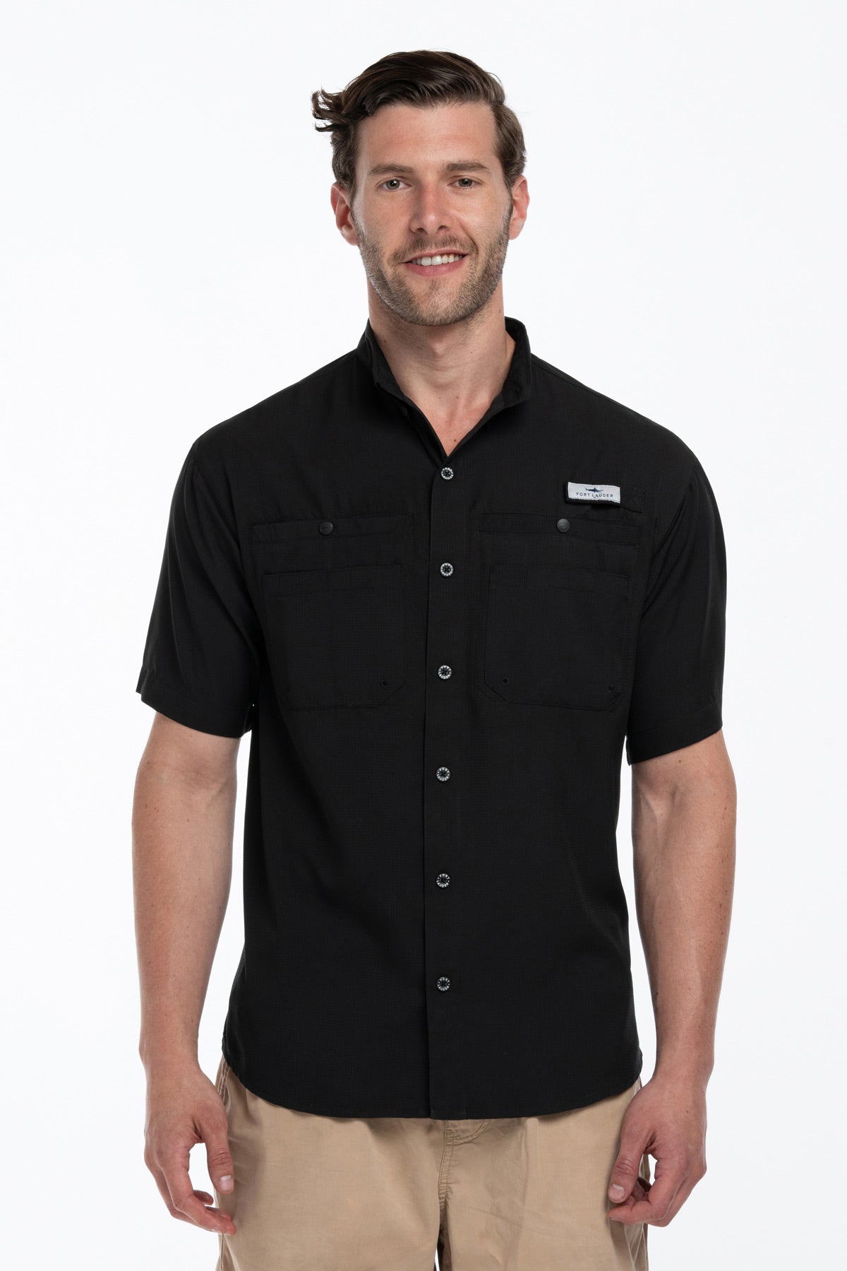 Camisa Tipo Pescador Hombre Manga Corta Negra Fort Lauder
