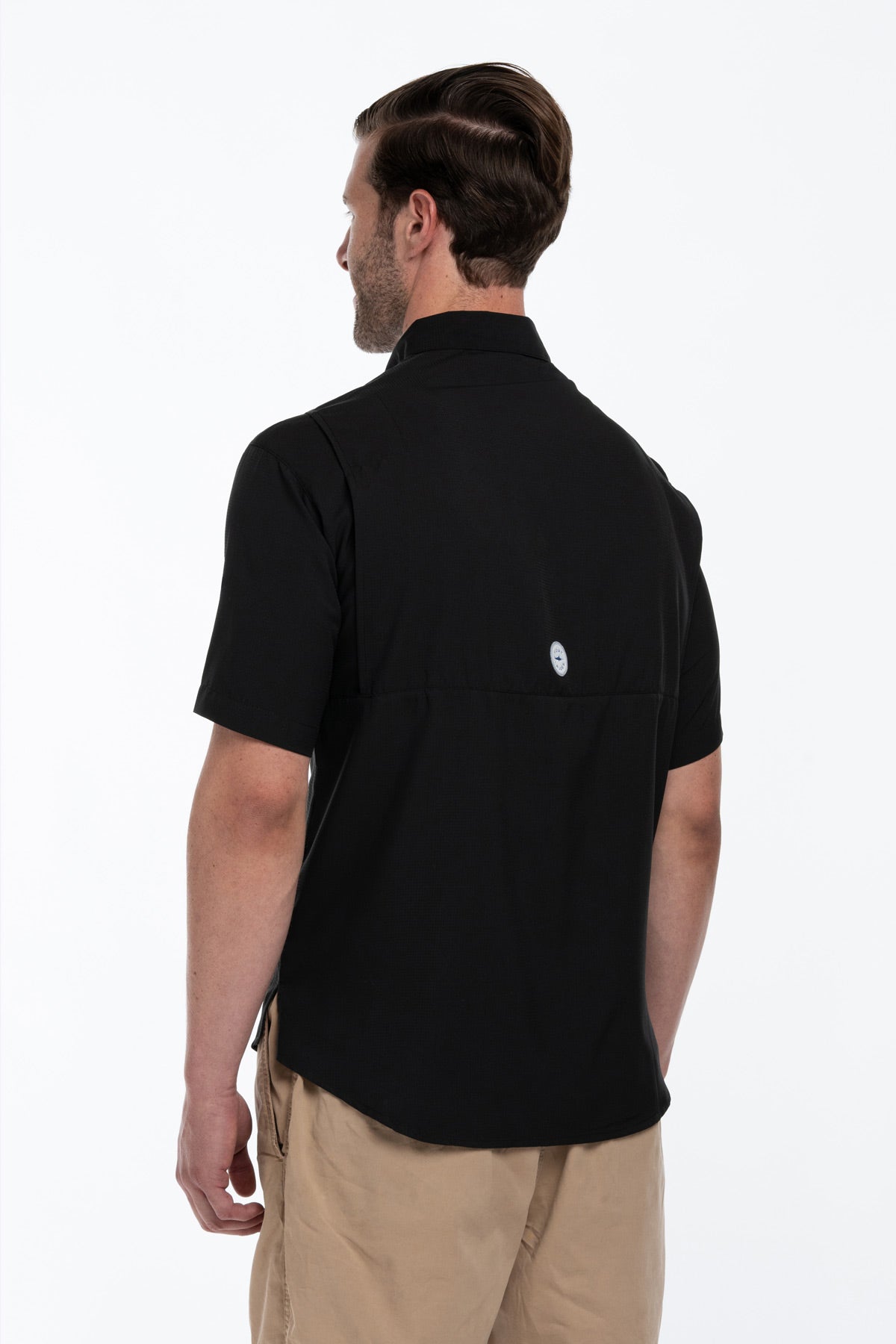 Camisa Tipo Pescador Hombre Manga Corta Negra Fort Lauder lateral