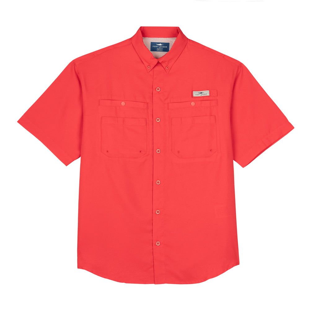 Camisa Tipo Pescador Hombre Manga Corta Color Rojo Outdoor Fort Lauder Frente