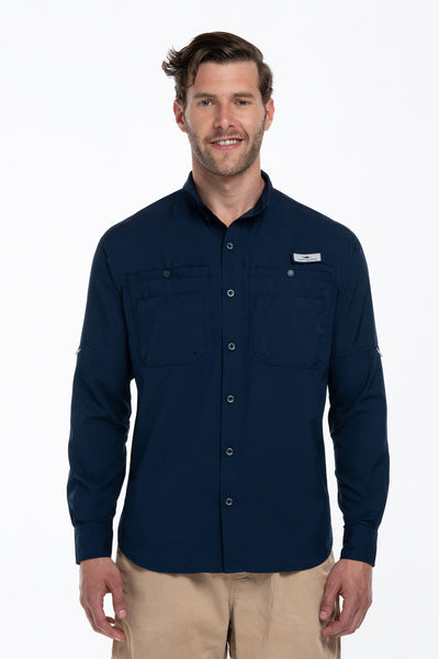 Camisa Tipo Pescador Hombre Manga Larga Azul Marino Fort ...