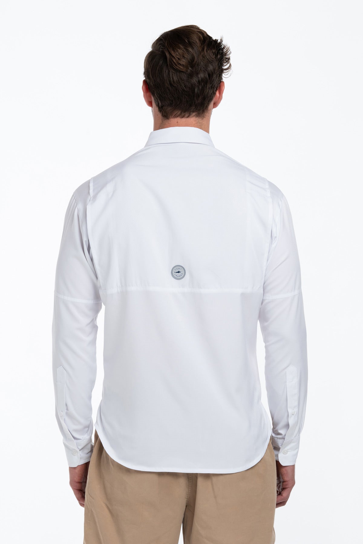 Camisa Tipo Pescador Hombre Manga Larga Blanca Fort Lauder espalda