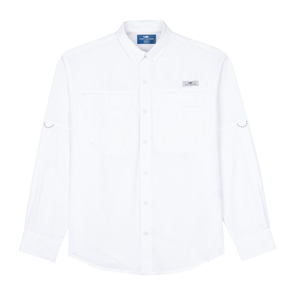 Camisa Tipo Pescador Hombre Manga Larga Blanca Fort Lauder