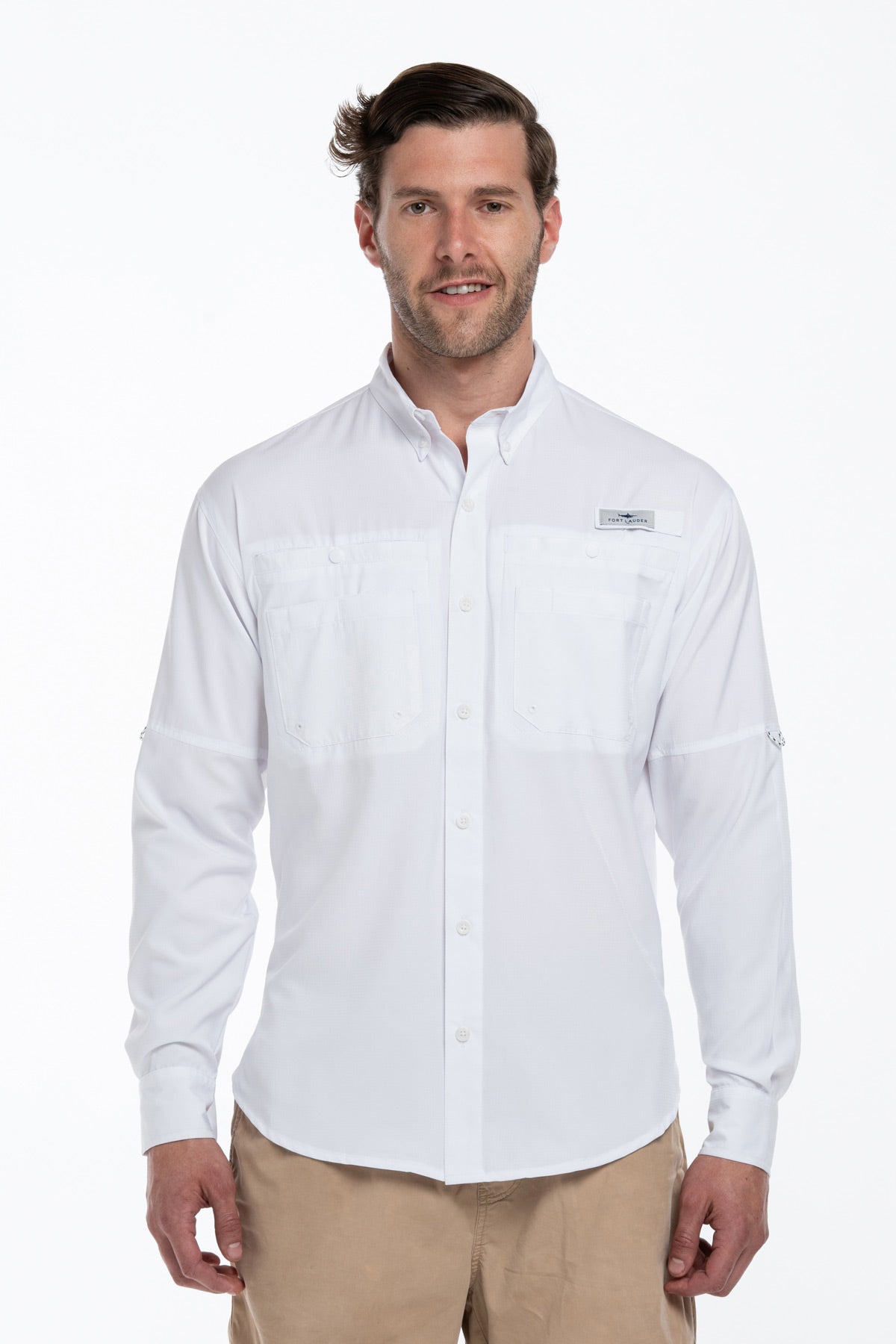 Camisa Tipo Pescador Hombre Manga Larga Blanca Fort Lauder frente