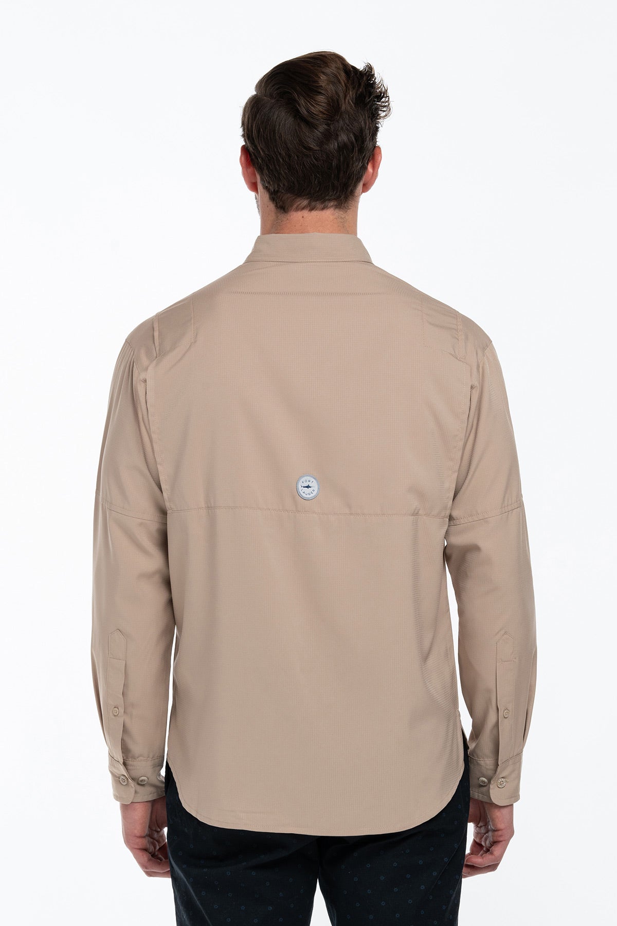 Camisa Tipo Pescador Hombre Manga Larga Color Kaki Outdoor Fort Lauder Espalda