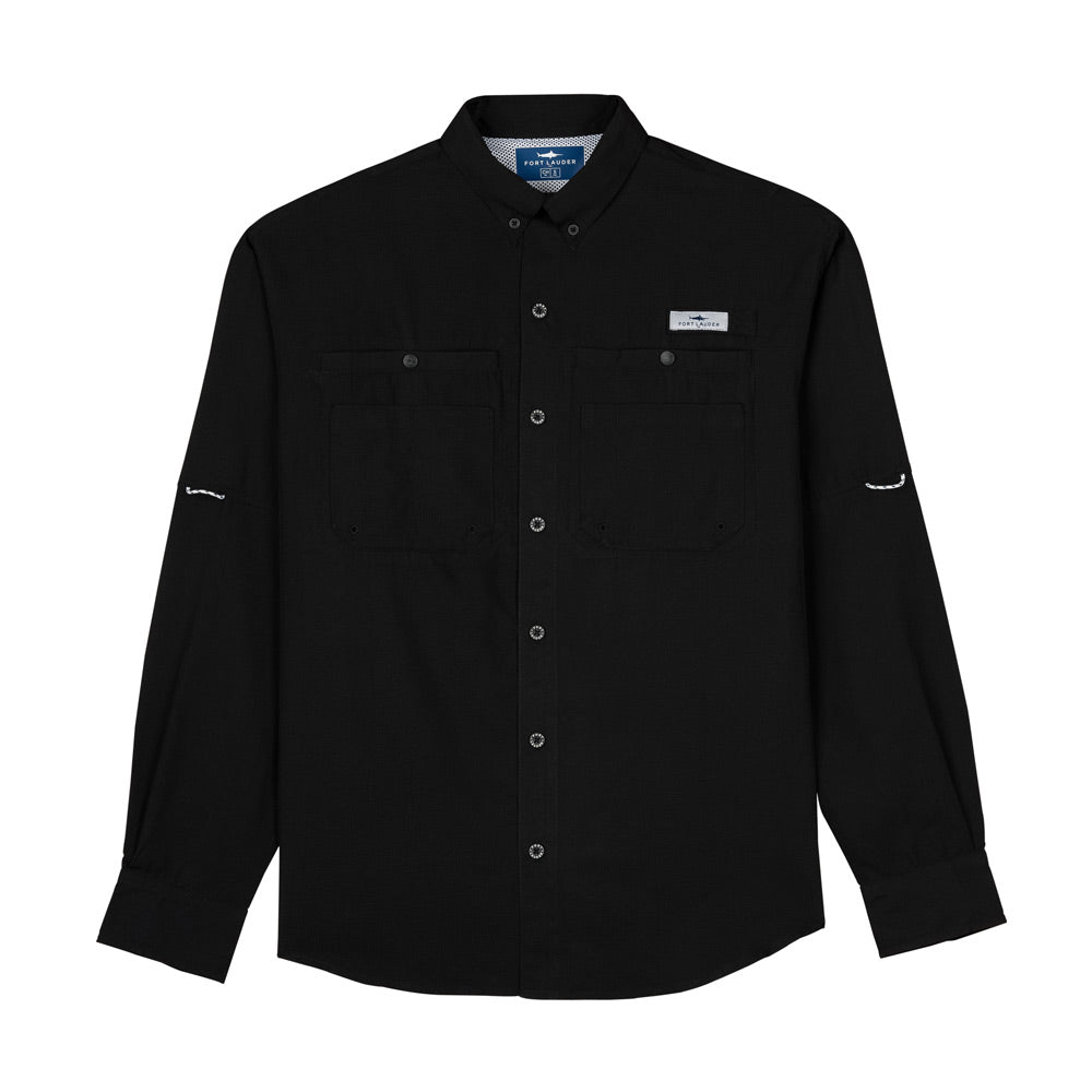 Camisa Tipo Pescador Hombre Manga Larga Negra Fort Lauder