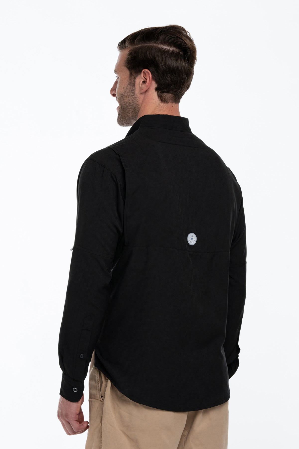 Camisa Tipo Pescador Hombre Manga Larga Negra Fort Lauder lateral