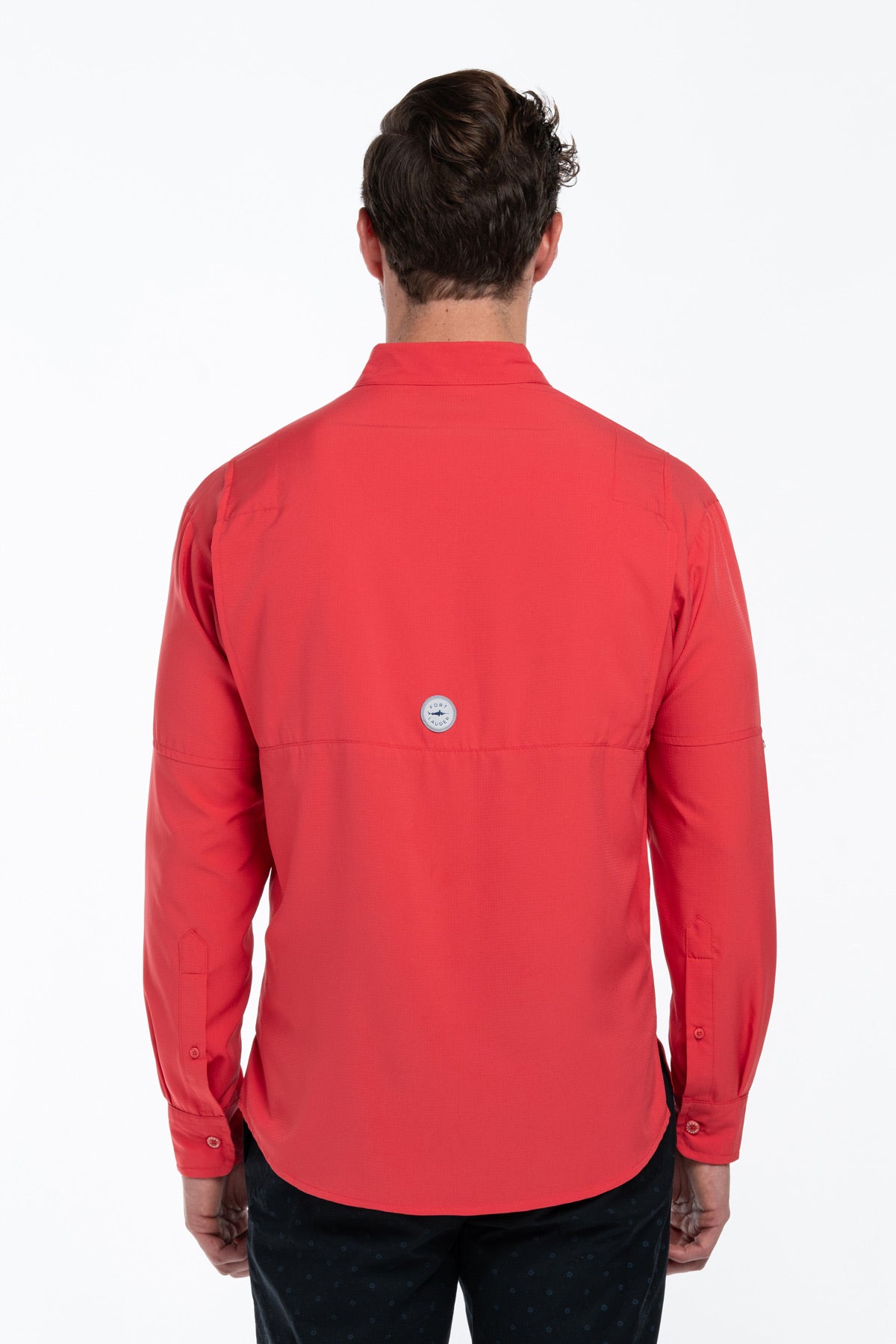 Camisa Tipo Pescador Hombre Manga Larga Roja Fort Lauder espalda