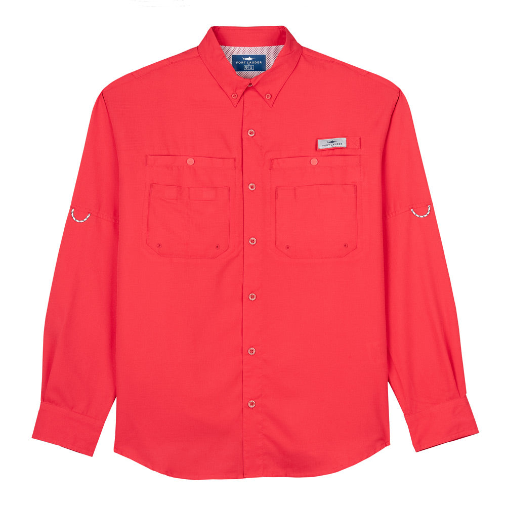 Camisa Tipo Pescador Hombre Manga Larga Roja Fort Lauder