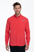 Camisa Tipo Pescador Hombre Manga Larga Roja Fort Lauder frente