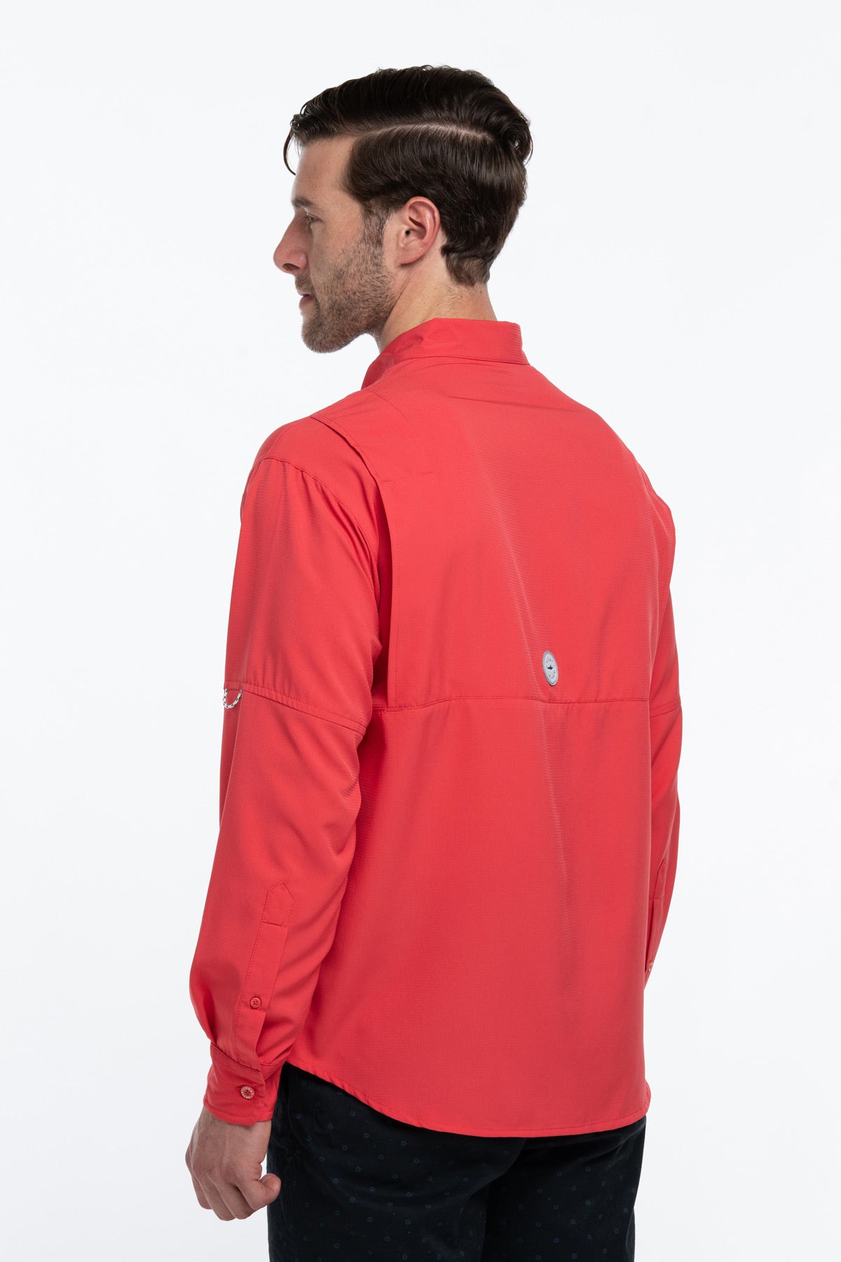 Camisa Tipo Pescador Hombre Manga Larga Roja Fort Lauder lateral